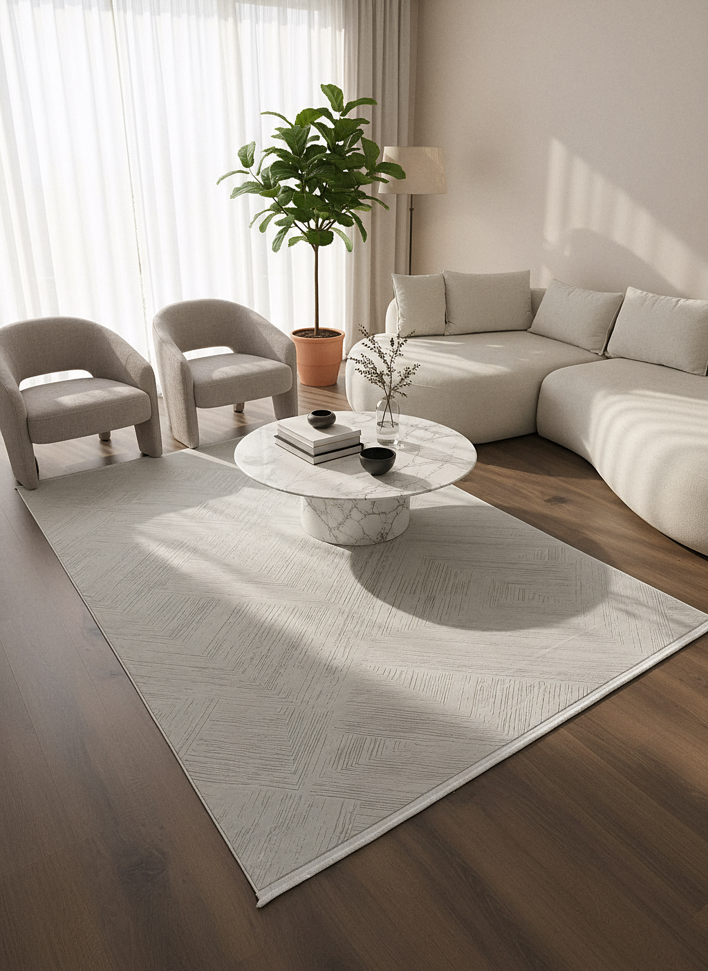 LOTUS C20-KREM Sentetik Bambu Parlak Saten Salon Koridor Mutfak Halısı-413