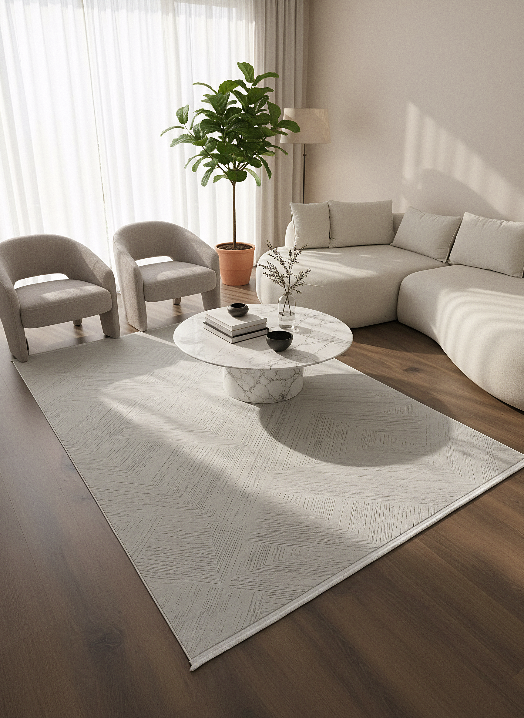 LOTUS C20-KREM Sentetik Bambu Parlak Saten Salon Koridor Mutfak Halısı-413