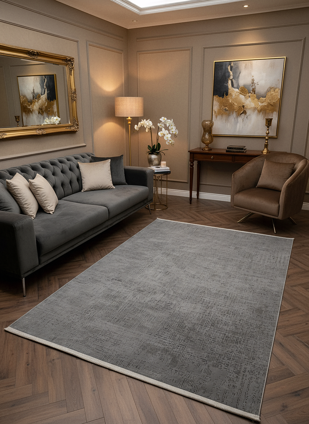 LOTUS C22-GRİ Sentetik Bambu Parlak Saten Salon Koridor Mutfak Halısı-910