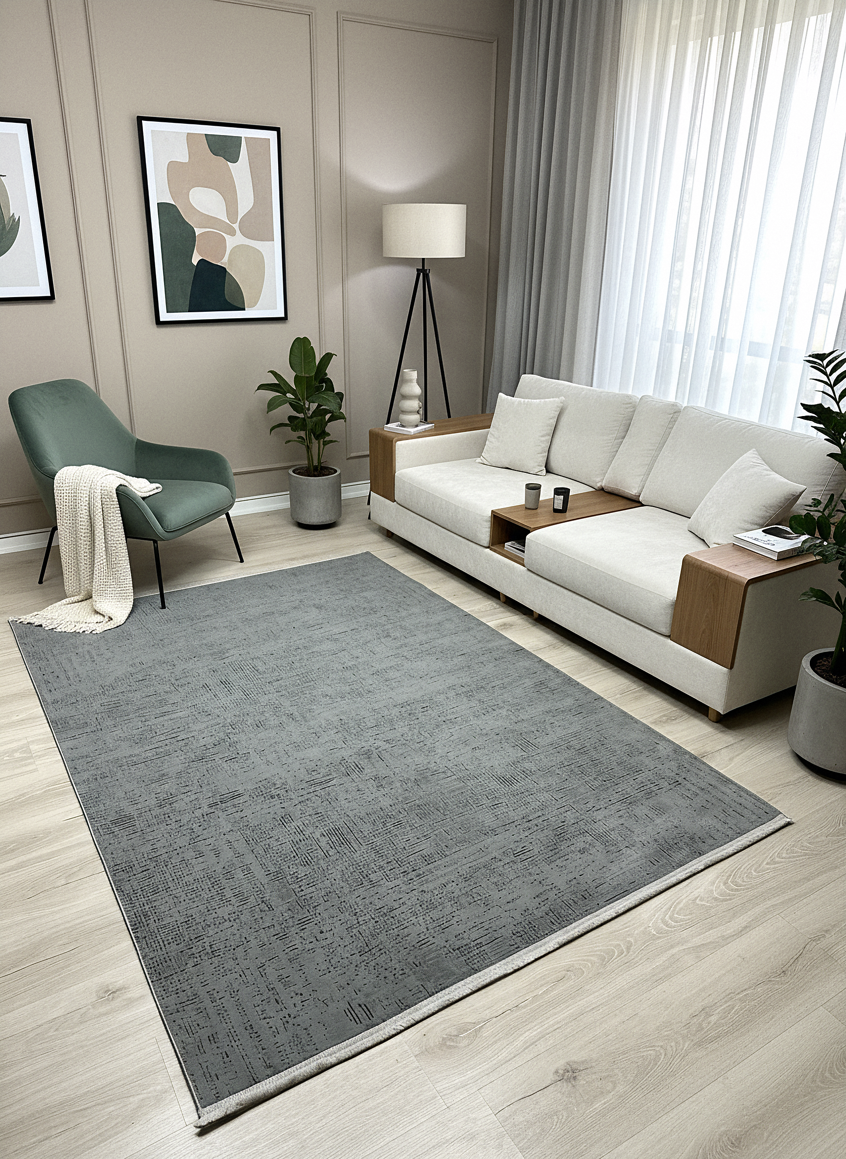 LOTUS C22-GRİ Sentetik Bambu Parlak Saten Salon Koridor Mutfak Halısı-910