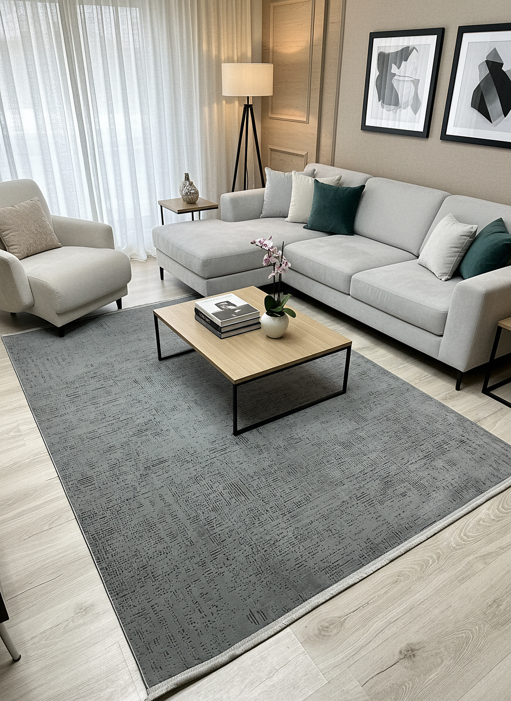 LOTUS C22-GRİ Sentetik Bambu Parlak Saten Salon Koridor Mutfak Halısı-910