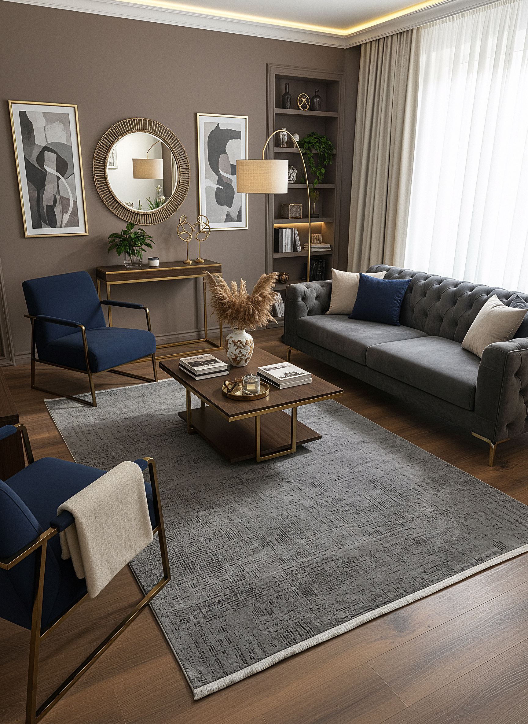 LOTUS C22-GRİ Sentetik Bambu Parlak Saten Salon Koridor Mutfak Halısı-910