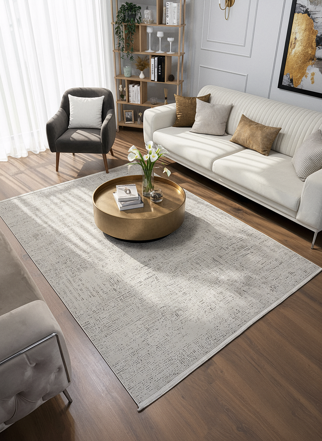 LOTUS C24-BEJ Sentetik Bambu Parlak Saten Salon Koridor Mutfak Halısı-910