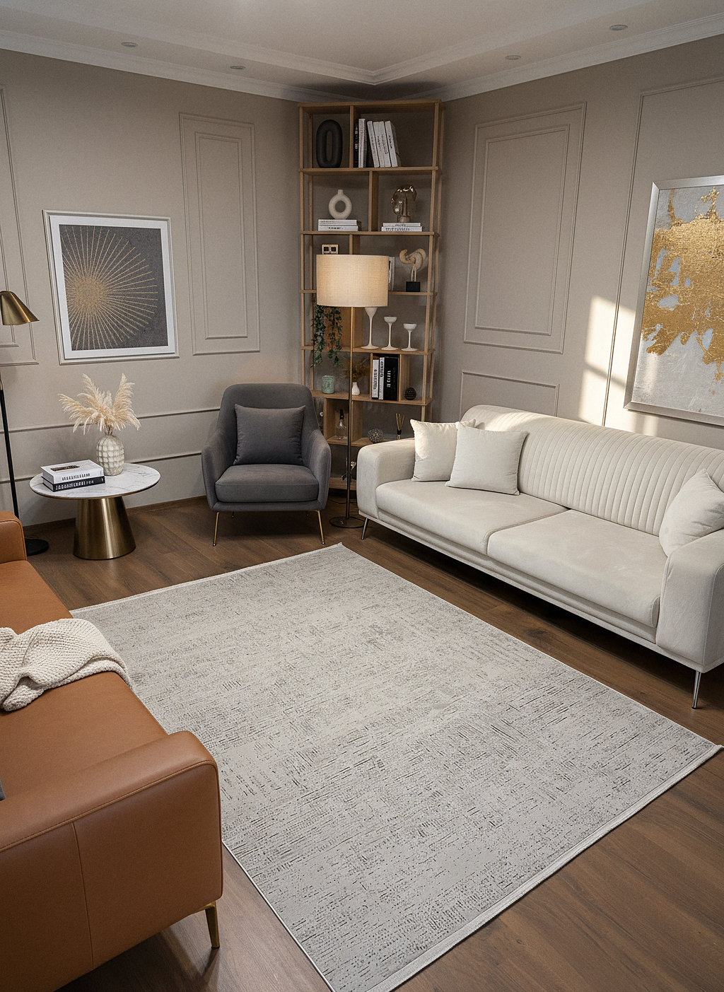 LOTUS C24-BEJ Sentetik Bambu Parlak Saten Salon Koridor Mutfak Halısı-910