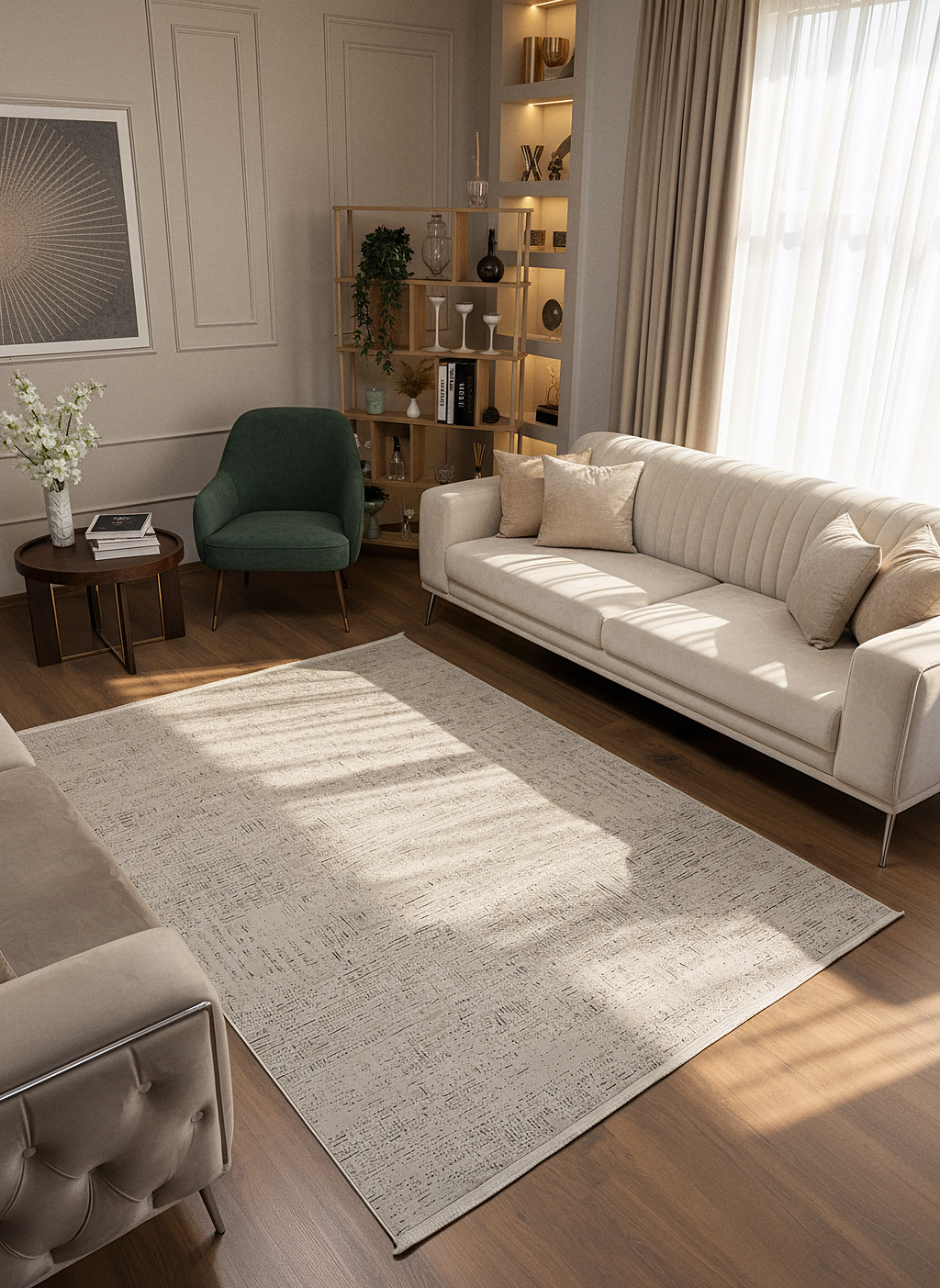 LOTUS C24-BEJ Sentetik Bambu Parlak Saten Salon Koridor Mutfak Halısı-910