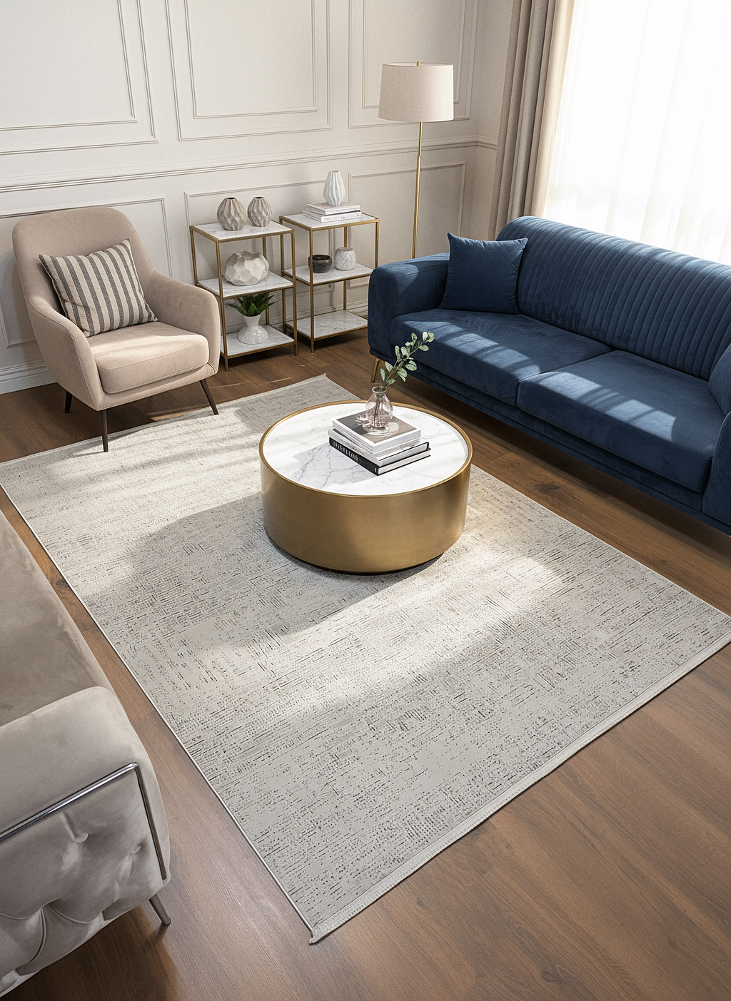 LOTUS C24-BEJ Sentetik Bambu Parlak Saten Salon Koridor Mutfak Halısı-910