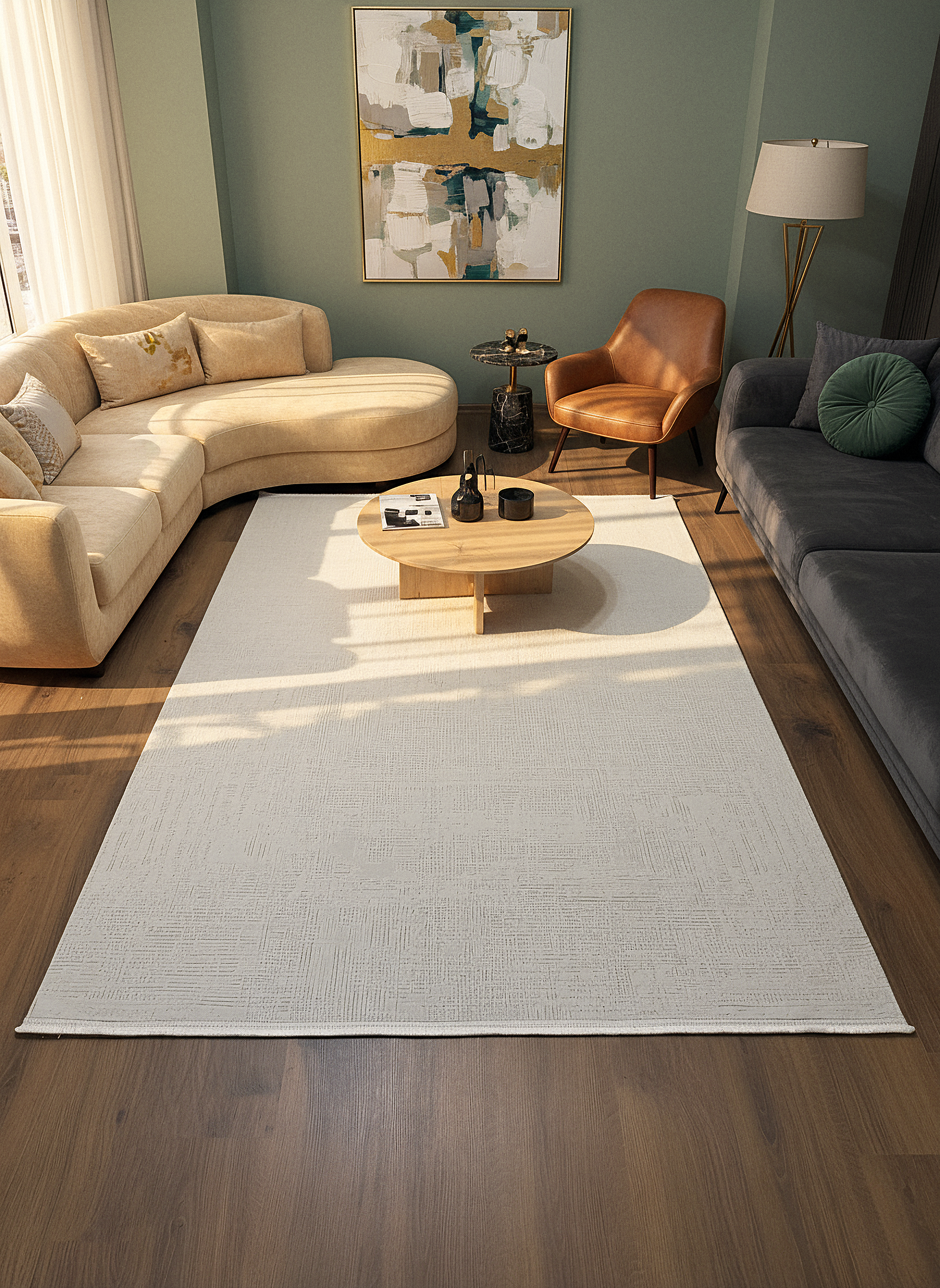 LOTUS C25-KREM Sentetik Bambu Parlak Saten Salon Koridor Mutfak Halısı-910