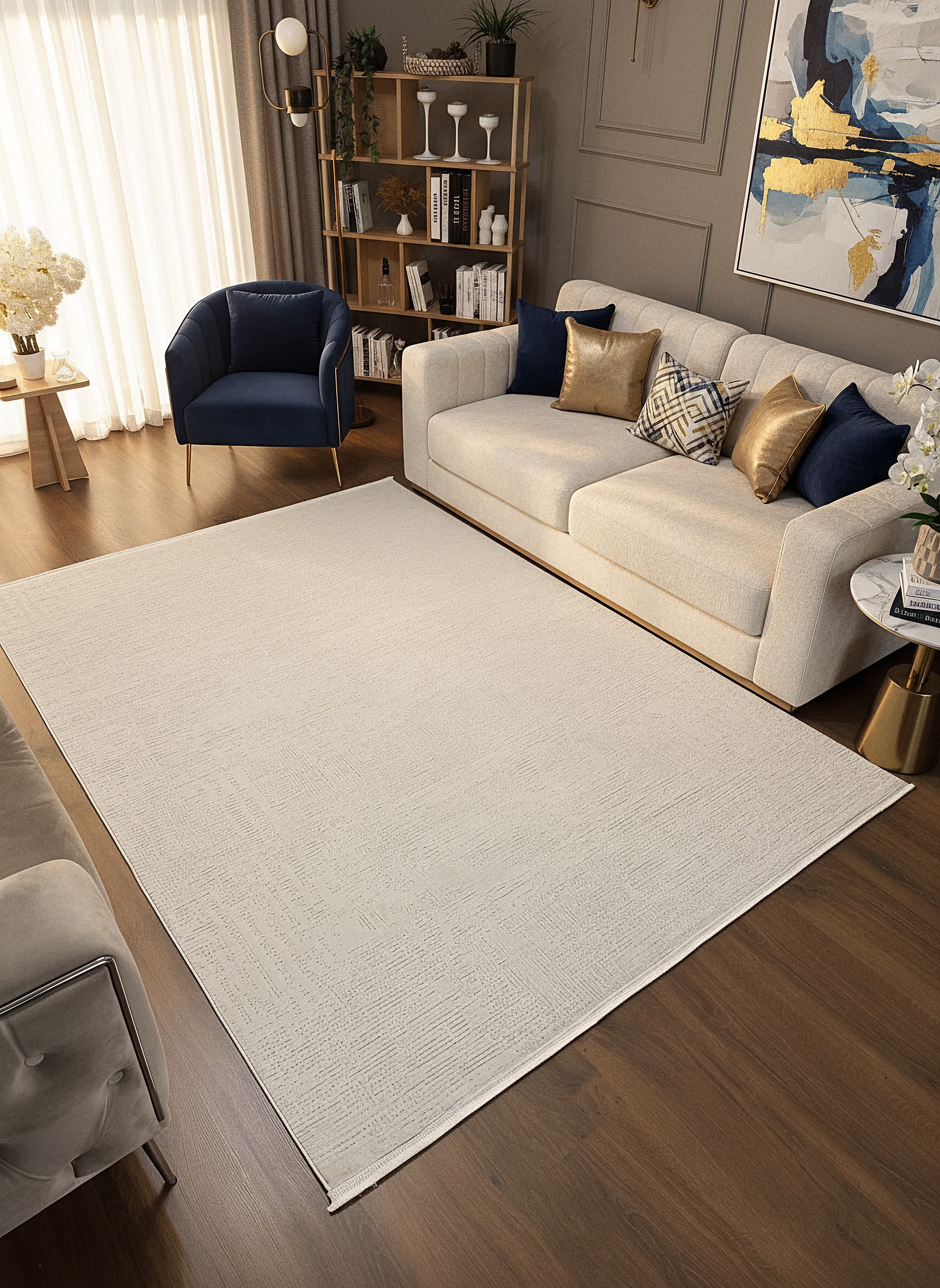 LOTUS C25-KREM Sentetik Bambu Parlak Saten Salon Koridor Mutfak Halısı-910