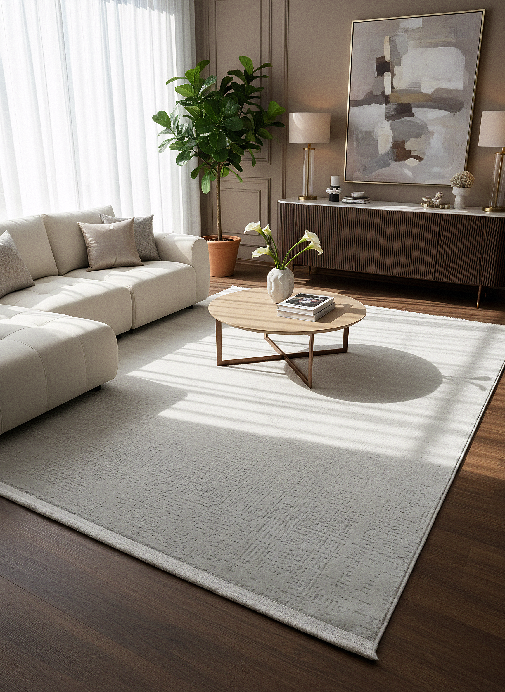 LOTUS C25-KREM Sentetik Bambu Parlak Saten Salon Koridor Mutfak Halısı-910