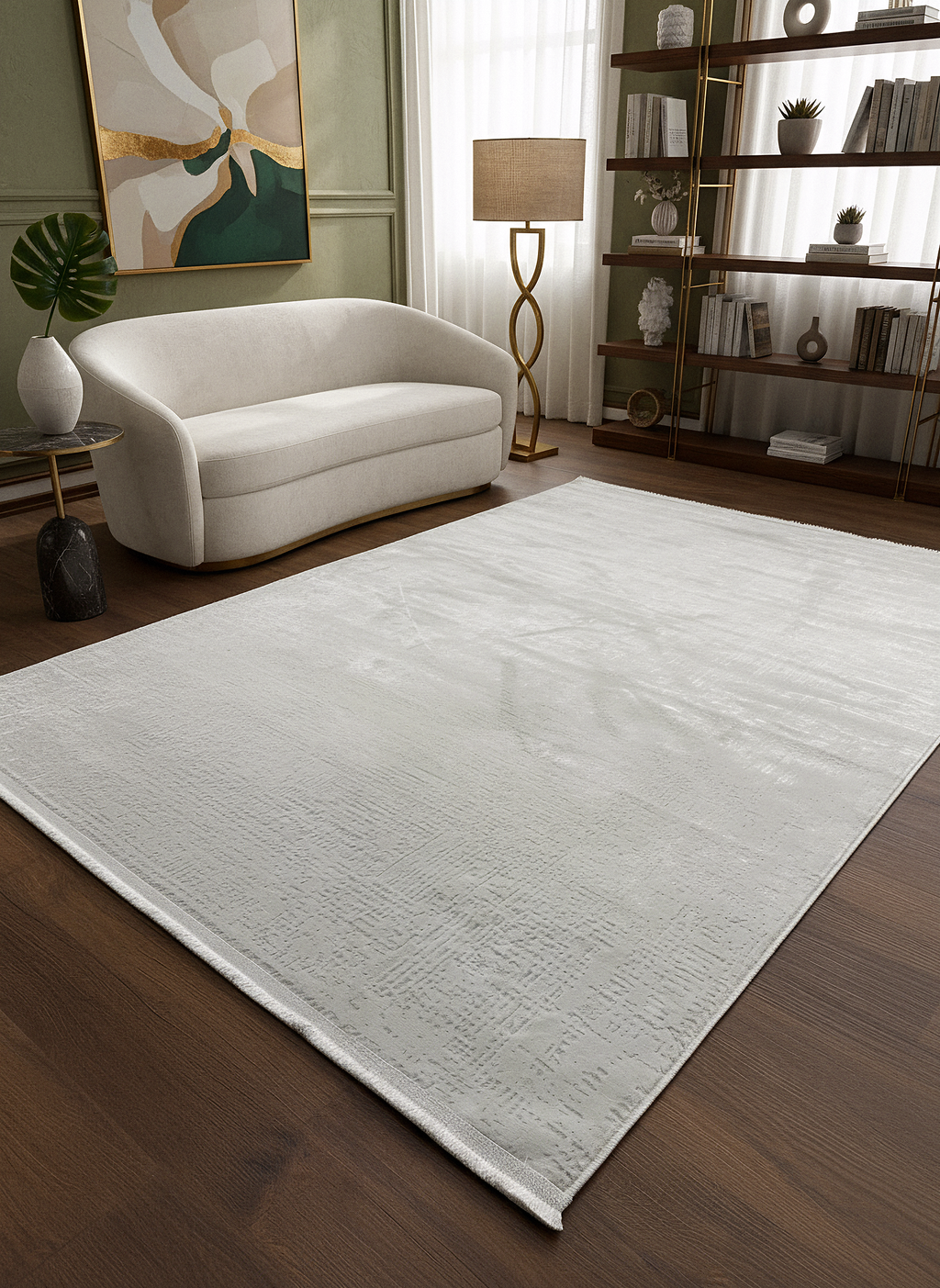 LOTUS C25-KREM Sentetik Bambu Parlak Saten Salon Koridor Mutfak Halısı-910