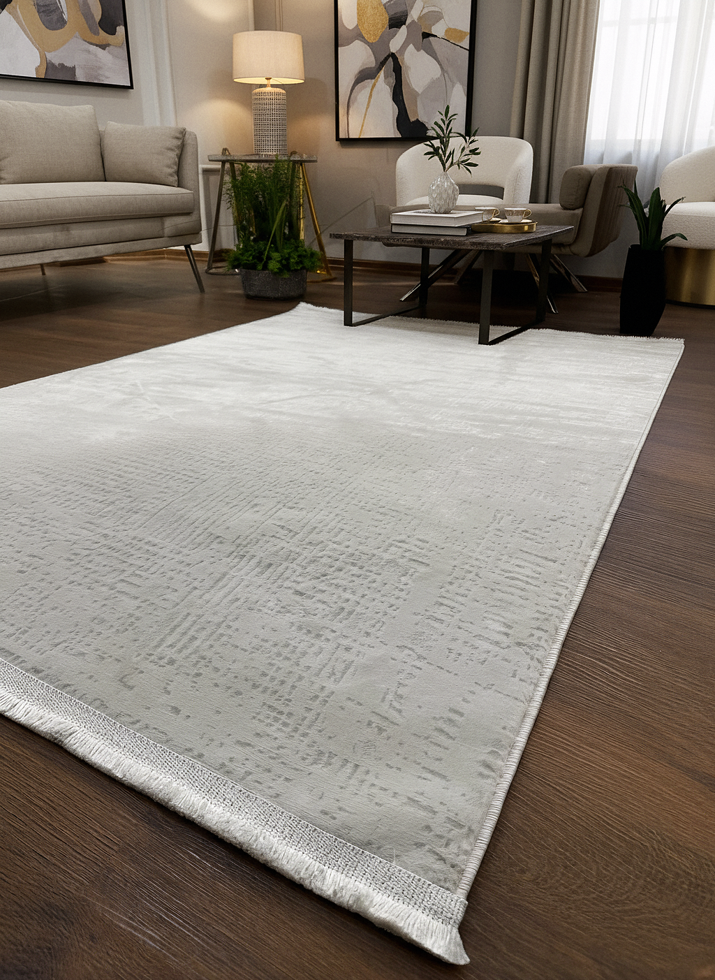 LOTUS C25-KREM Sentetik Bambu Parlak Saten Salon Koridor Mutfak Halısı-910