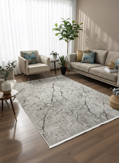 LOTUS C26-BEJ Sentetik Bambu Parlak Saten Salon Koridor Mutfak Halısı-004