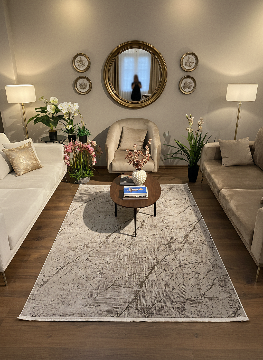 LOTUS C26-BEJ Sentetik Bambu Parlak Saten Salon Koridor Mutfak Halısı-004