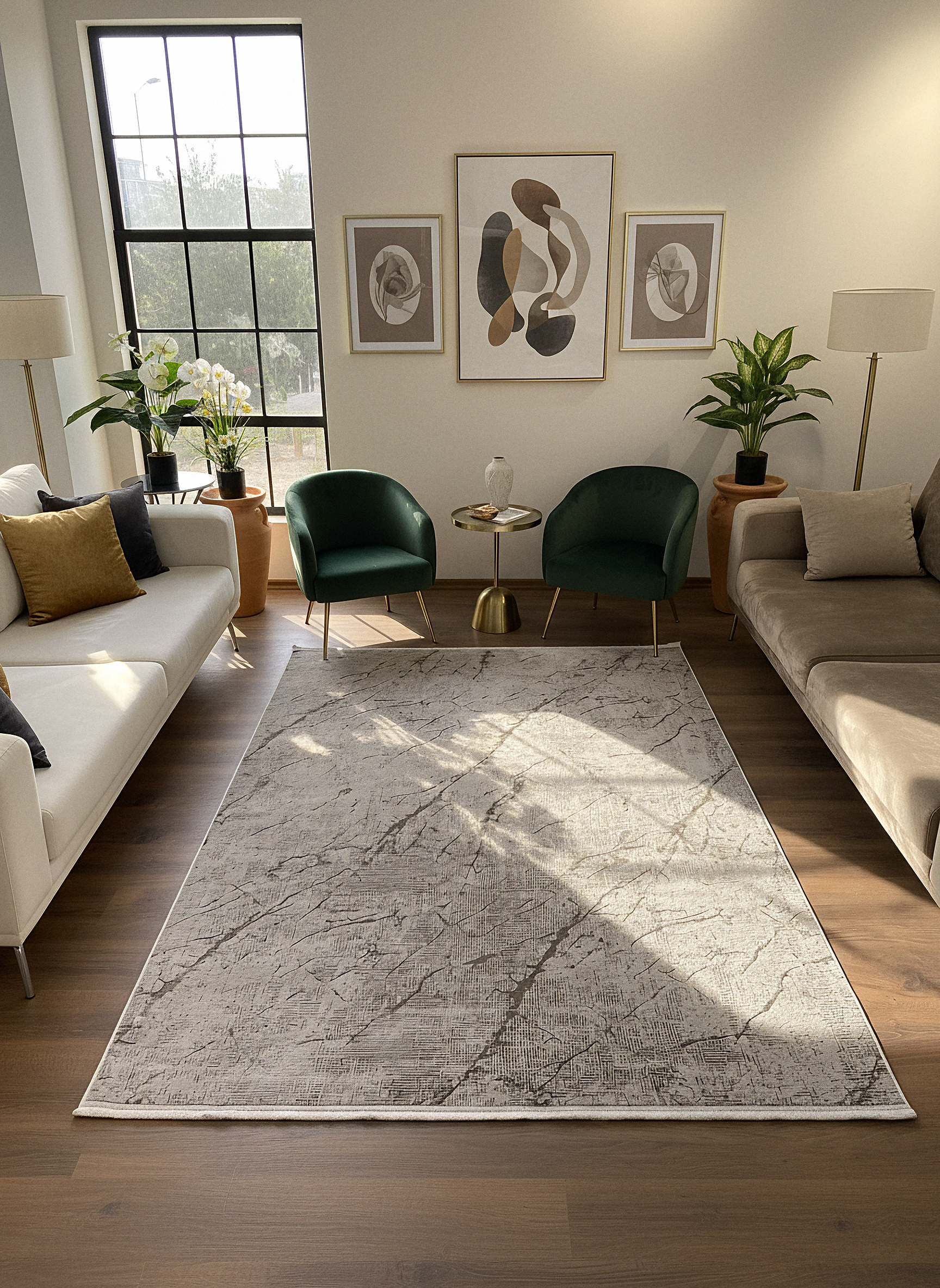 LOTUS C26-BEJ Sentetik Bambu Parlak Saten Salon Koridor Mutfak Halısı-004