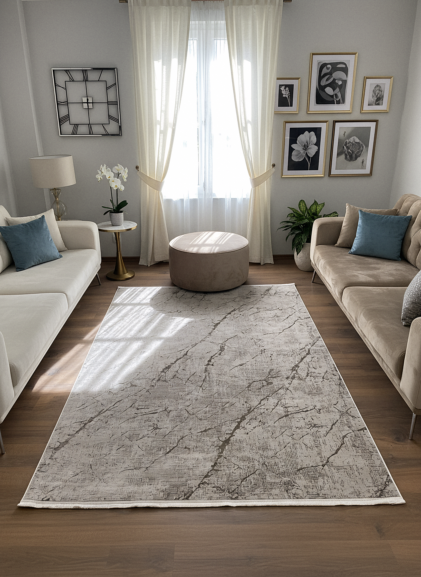 LOTUS C26-BEJ Sentetik Bambu Parlak Saten Salon Koridor Mutfak Halısı-004