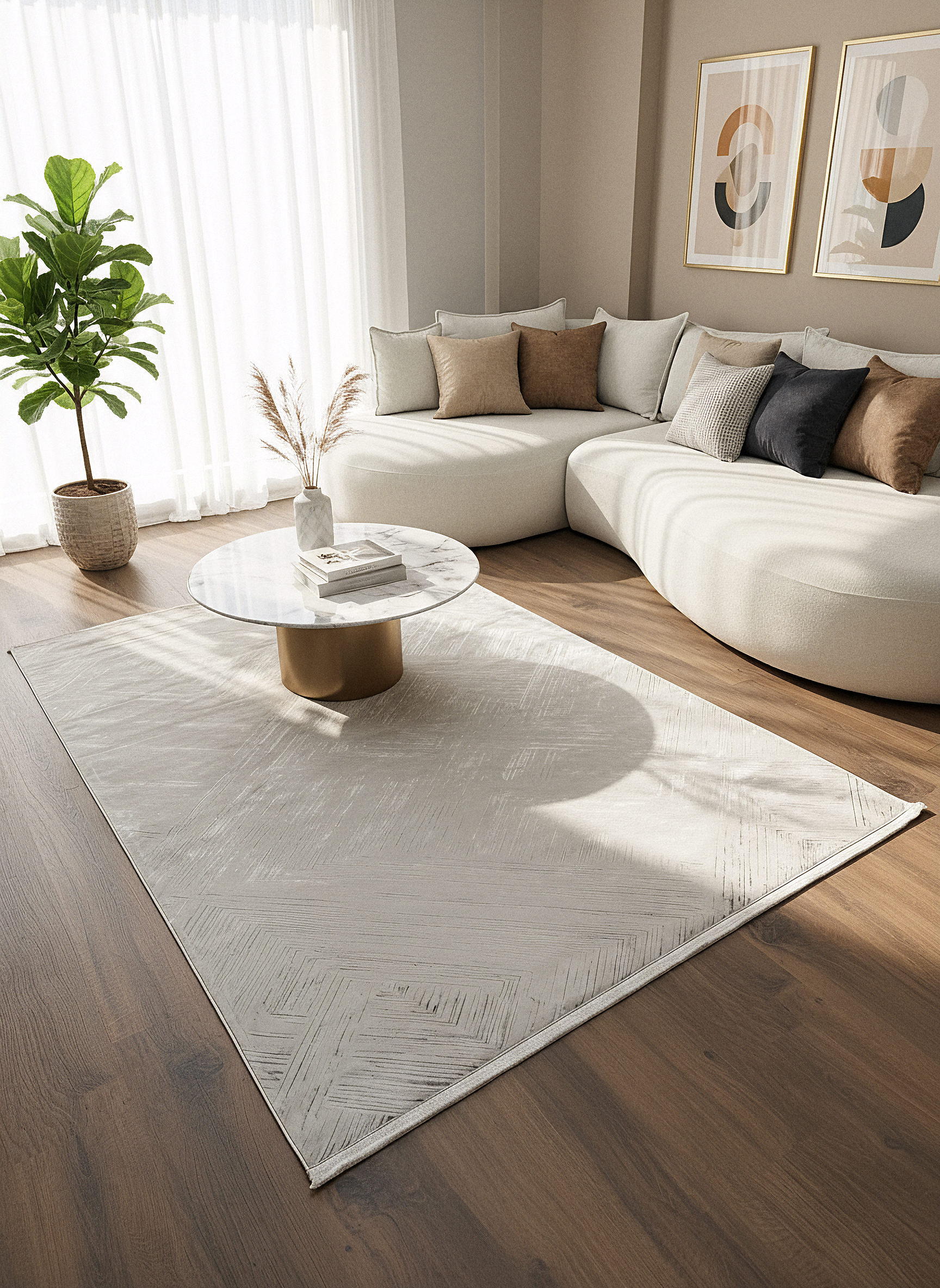 LOTUS C29-BEJ Sentetik Bambu Parlak Saten Salon Koridor Mutfak Halısı-413