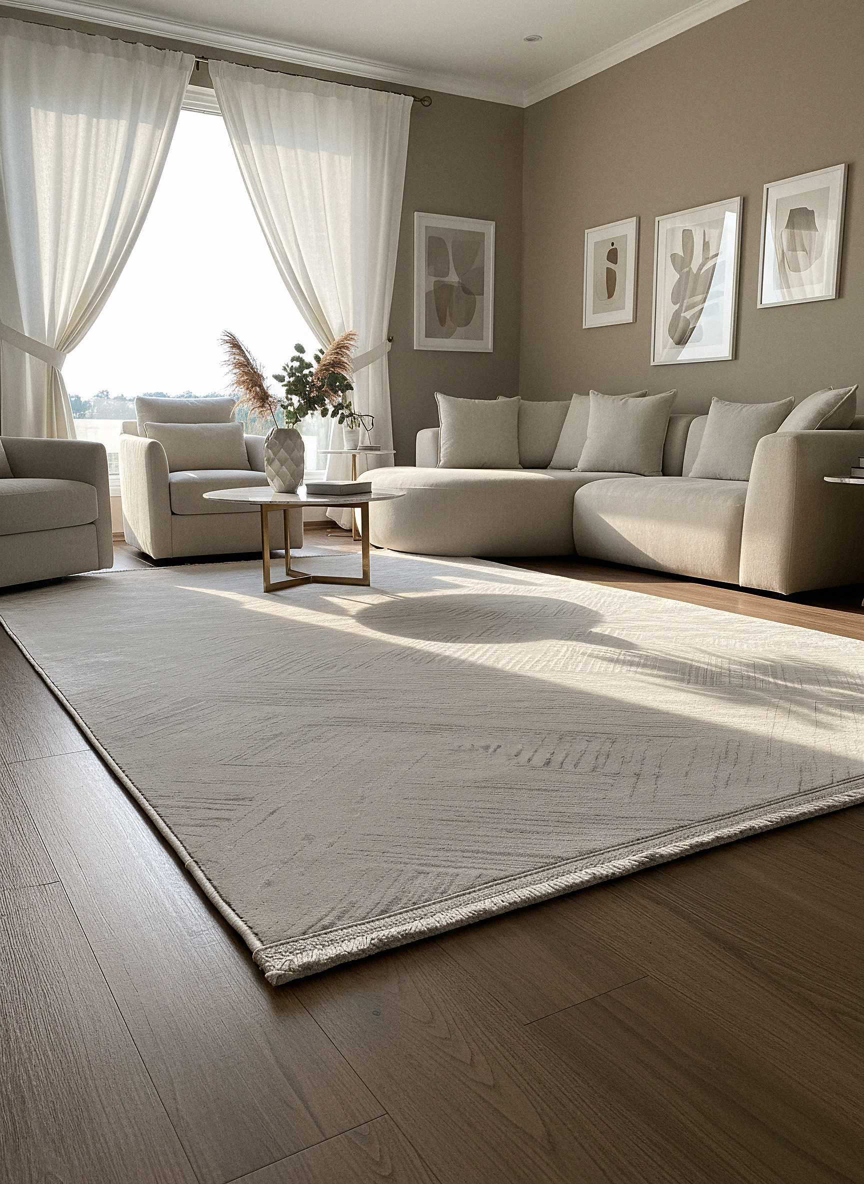 LOTUS C29-BEJ Sentetik Bambu Parlak Saten Salon Koridor Mutfak Halısı-413