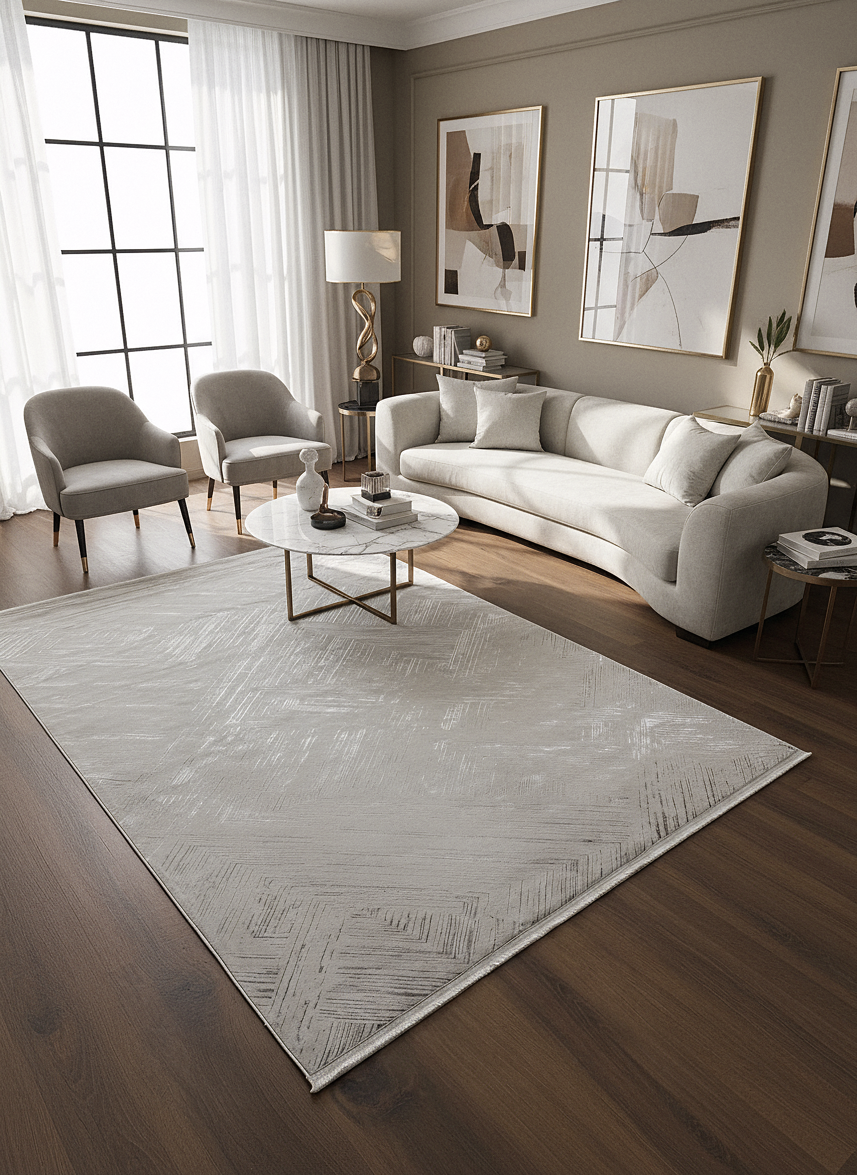 LOTUS C29-BEJ Sentetik Bambu Parlak Saten Salon Koridor Mutfak Halısı-413