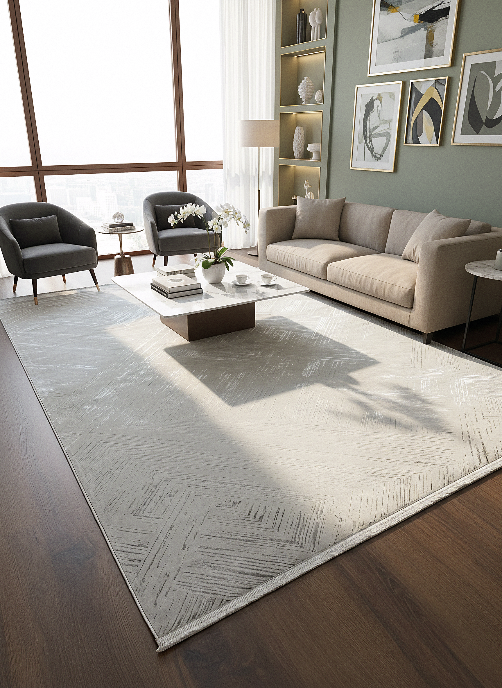 LOTUS C29-BEJ Sentetik Bambu Parlak Saten Salon Koridor Mutfak Halısı-413