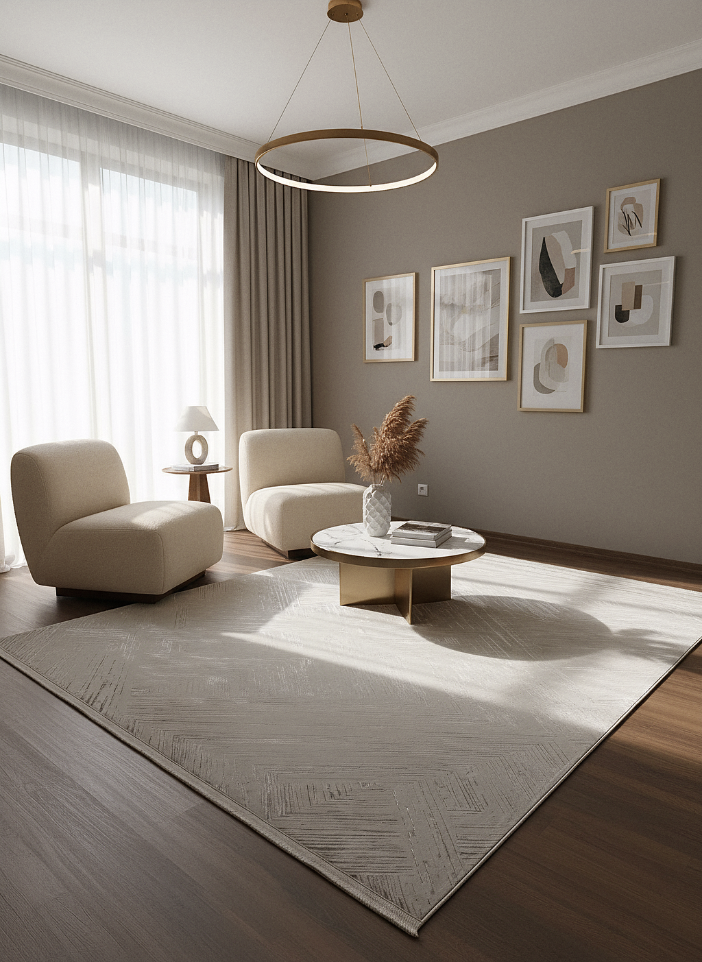 LOTUS C29-BEJ Sentetik Bambu Parlak Saten Salon Koridor Mutfak Halısı-413