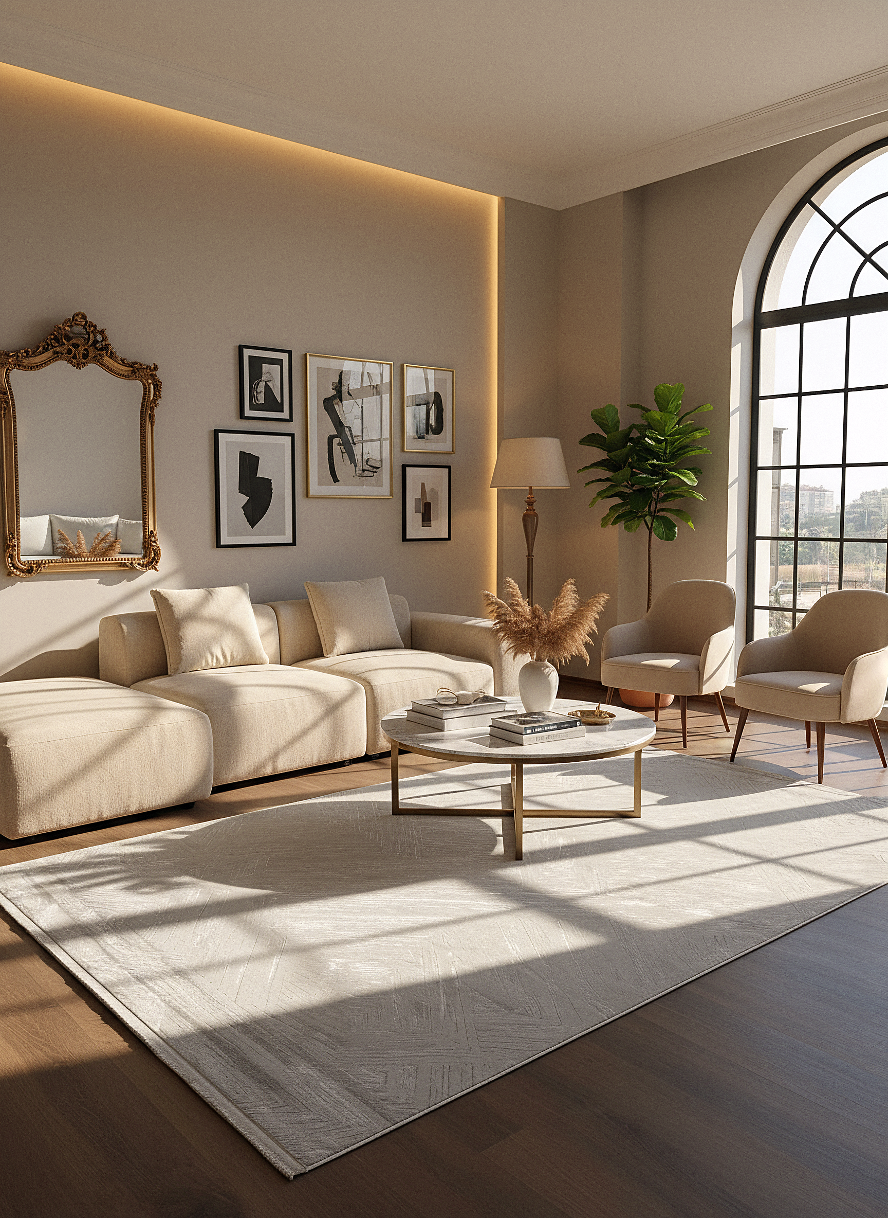 LOTUS C29-BEJ Sentetik Bambu Parlak Saten Salon Koridor Mutfak Halısı-413