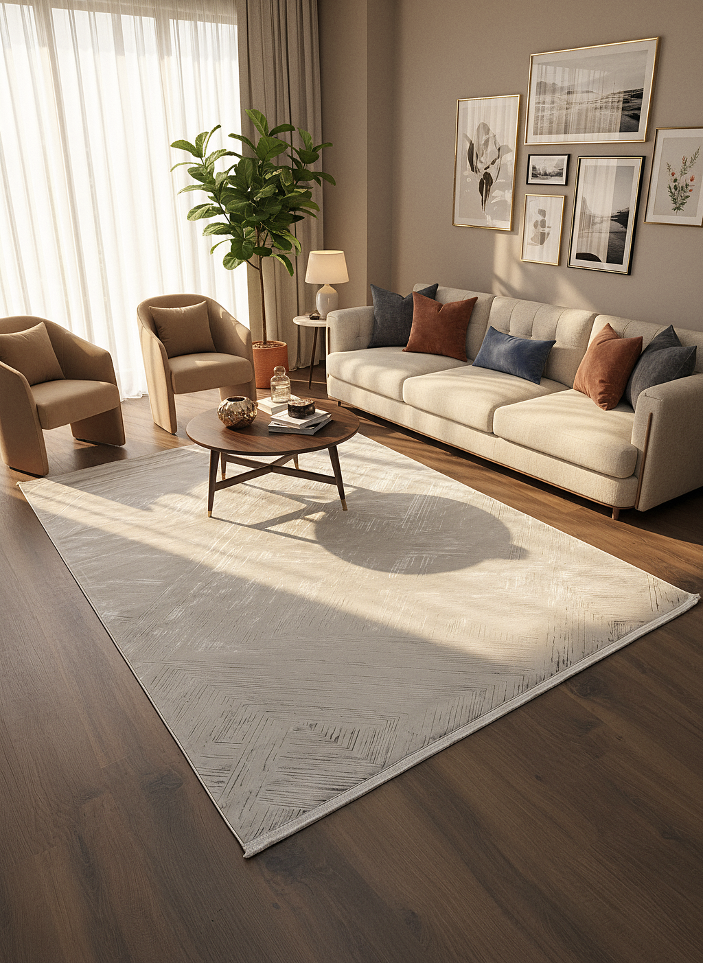 LOTUS C29-BEJ Sentetik Bambu Parlak Saten Salon Koridor Mutfak Halısı-413