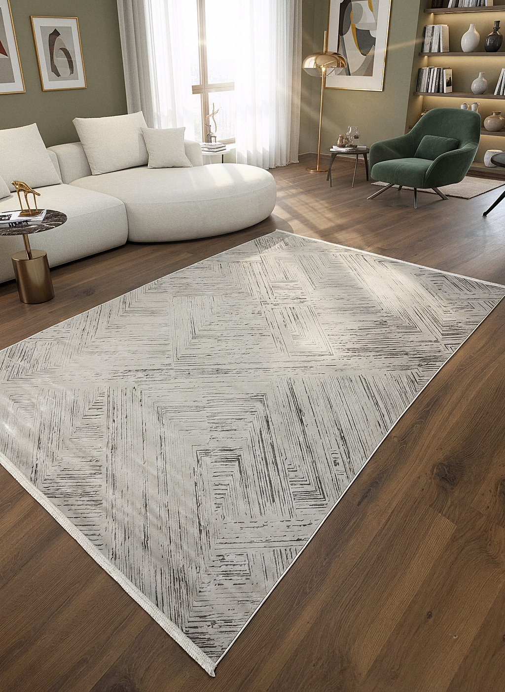 LOTUS C29-BEJ Sentetik Bambu Parlak Saten Salon Koridor Mutfak Halısı-413