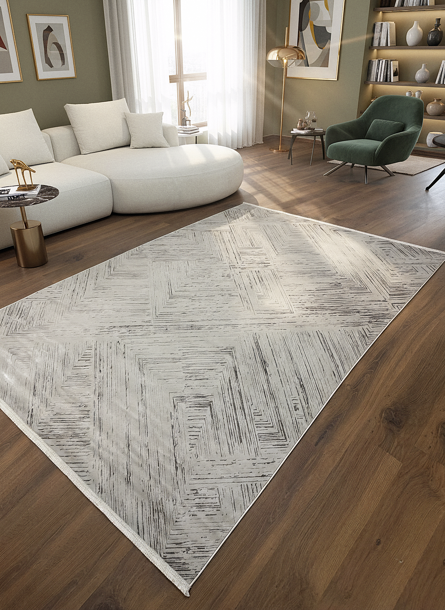 LOTUS C29-BEJ Sentetik Bambu Parlak Saten Salon Koridor Mutfak Halısı-413