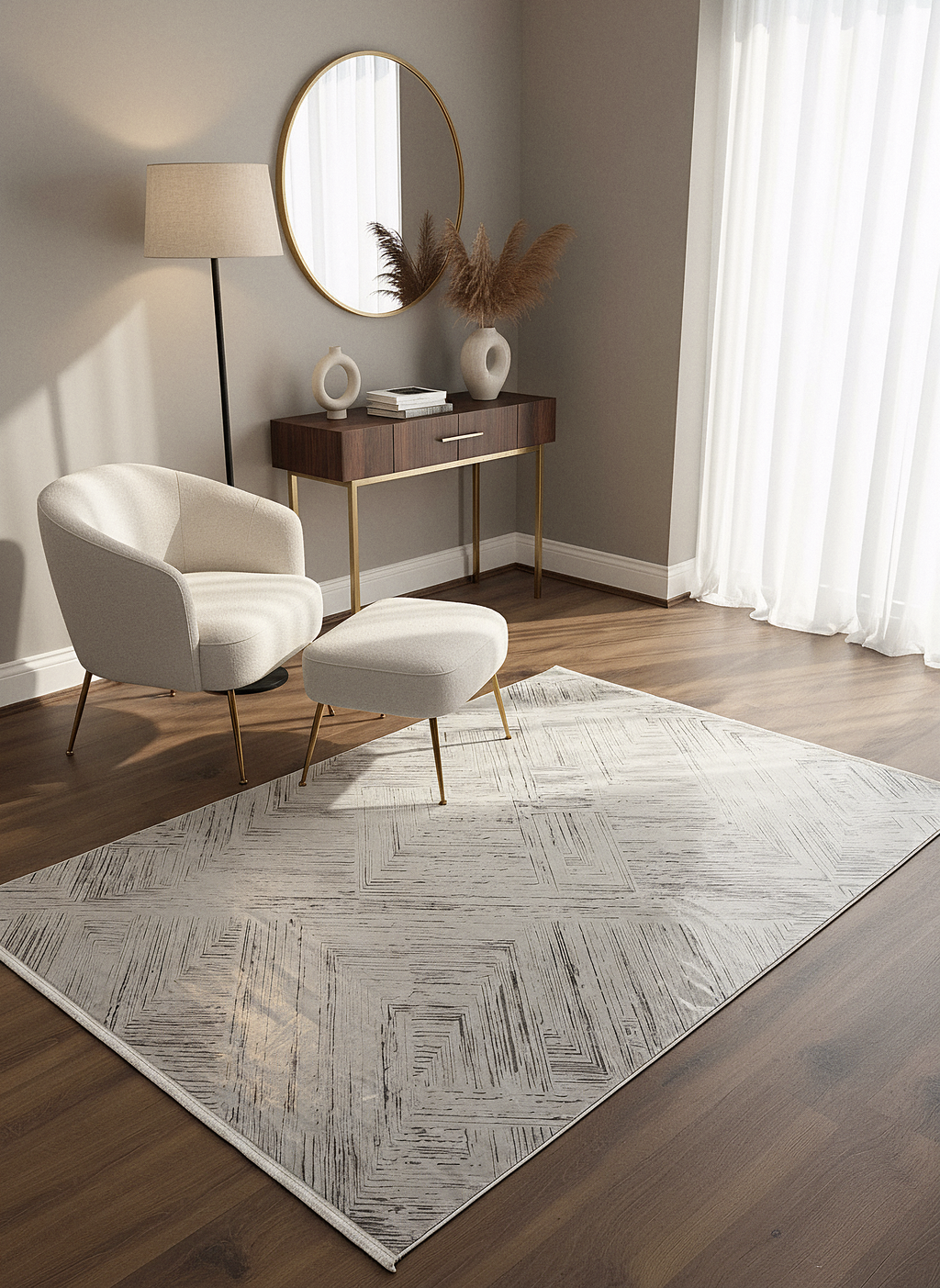 LOTUS C29-BEJ Sentetik Bambu Parlak Saten Salon Koridor Mutfak Halısı-413