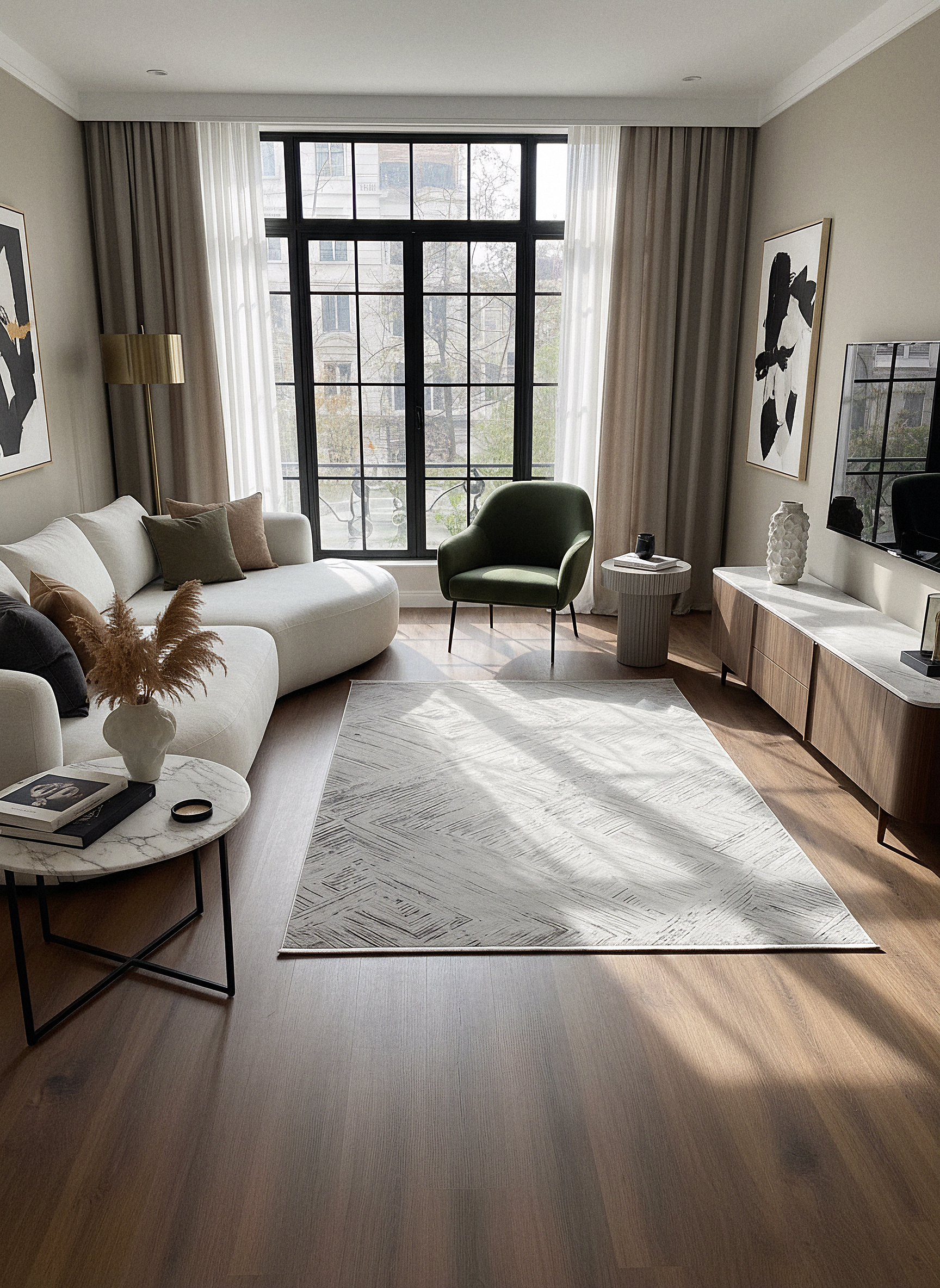 LOTUS C29-BEJ Sentetik Bambu Parlak Saten Salon Koridor Mutfak Halısı-413