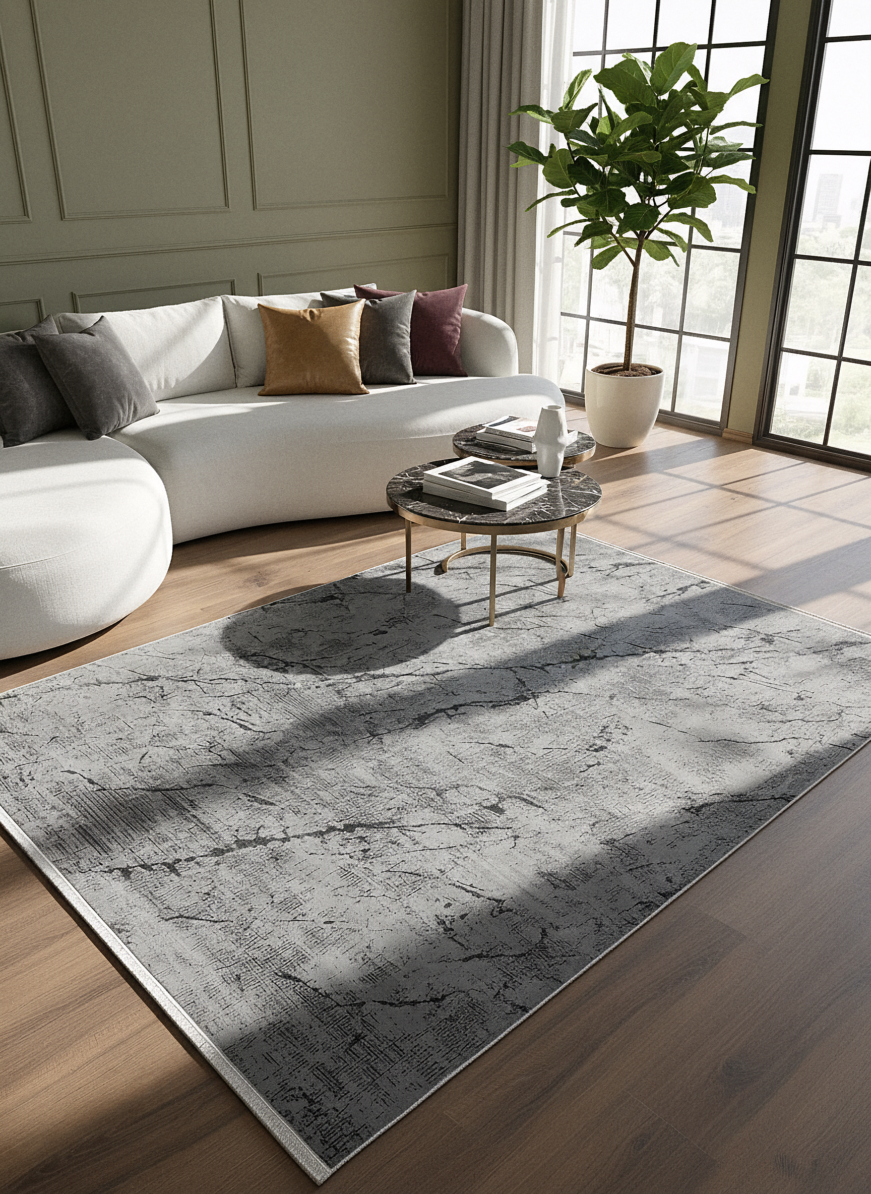 LOTUS C30-GRİ Sentetik Bambu Parlak Saten Salon Koridor Mutfak Halısı-004