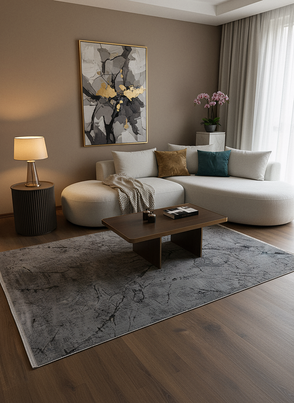 LOTUS C30-GRİ Sentetik Bambu Parlak Saten Salon Koridor Mutfak Halısı-004