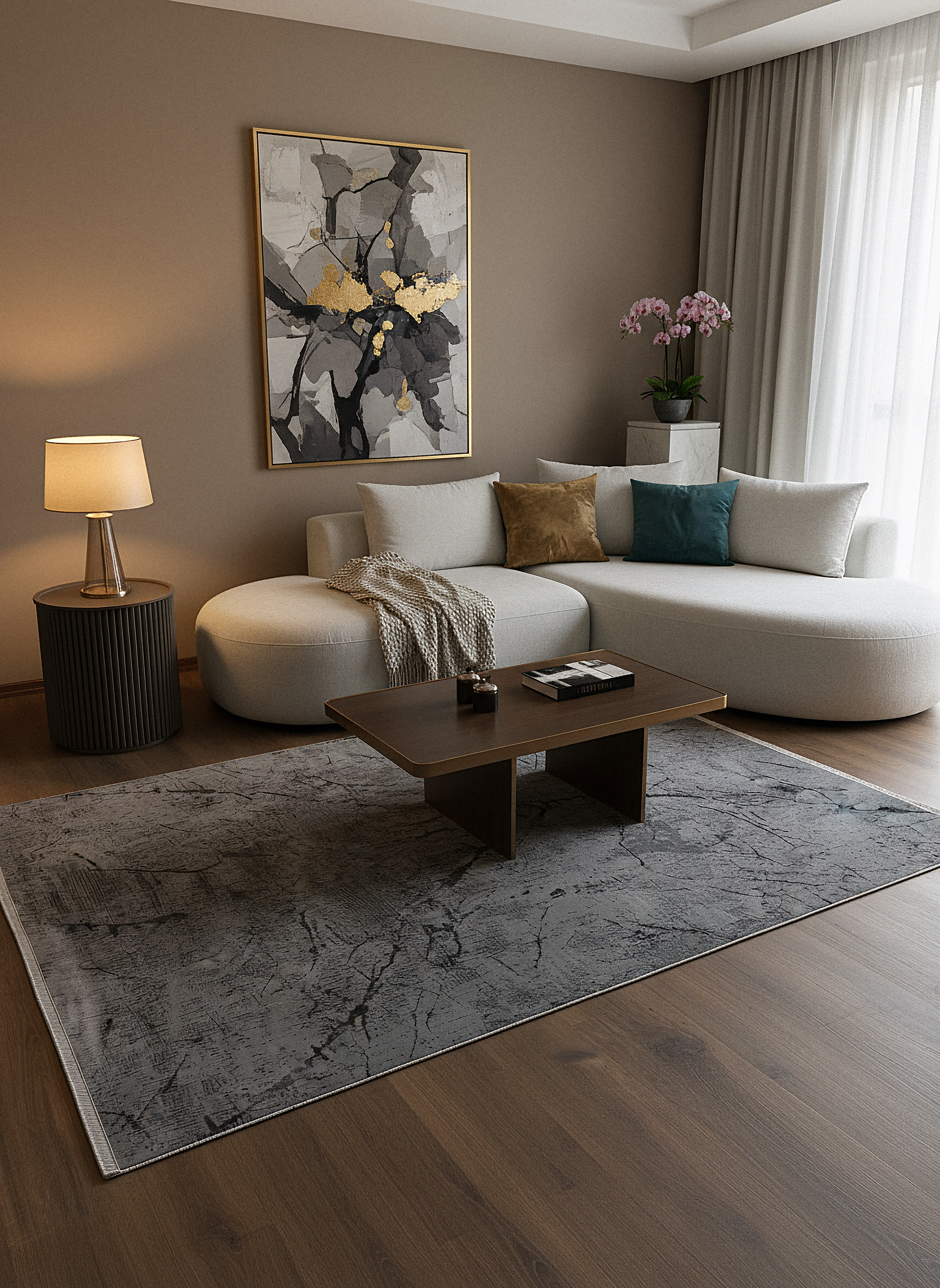 LOTUS C30-GRİ Sentetik Bambu Parlak Saten Salon Koridor Mutfak Halısı-004