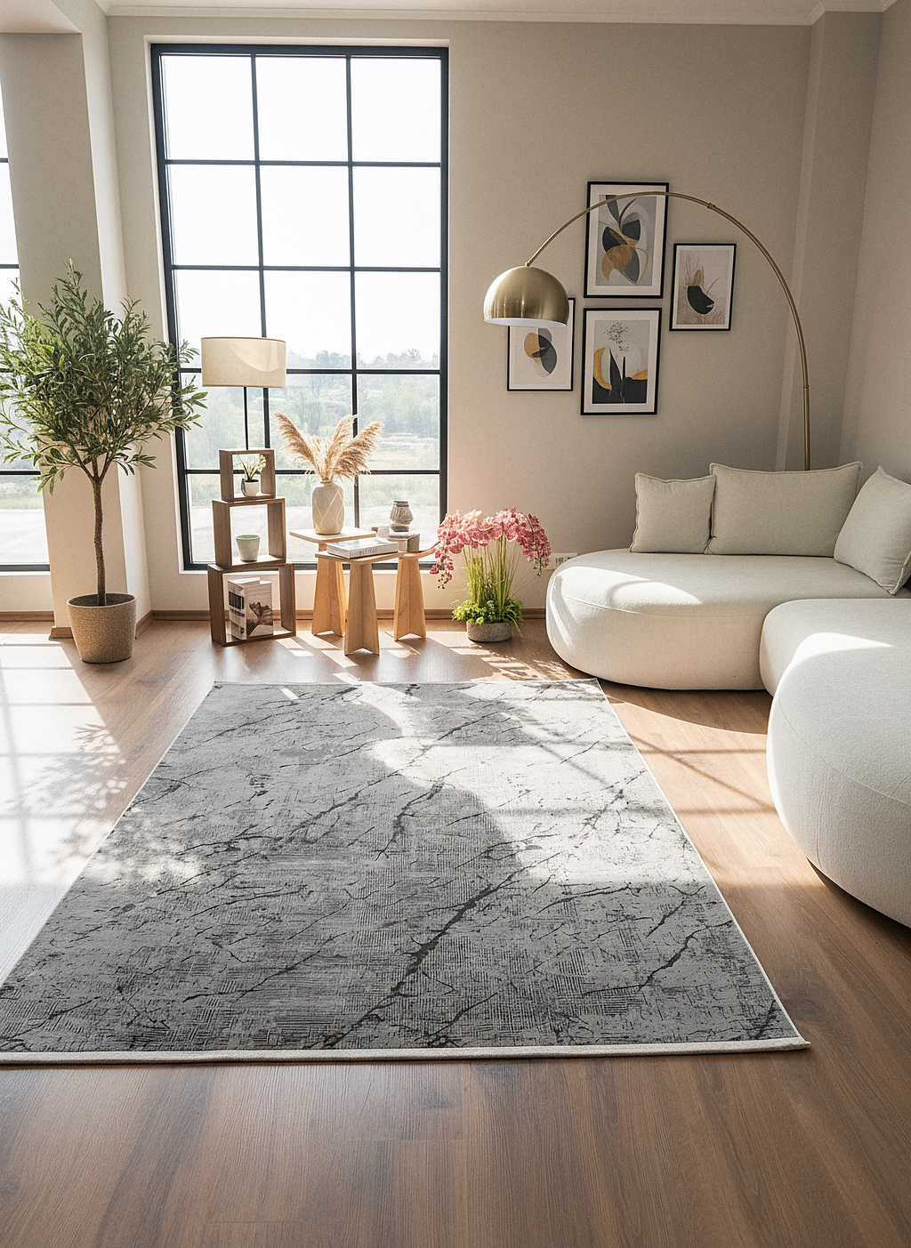 LOTUS C30-GRİ Sentetik Bambu Parlak Saten Salon Koridor Mutfak Halısı-004