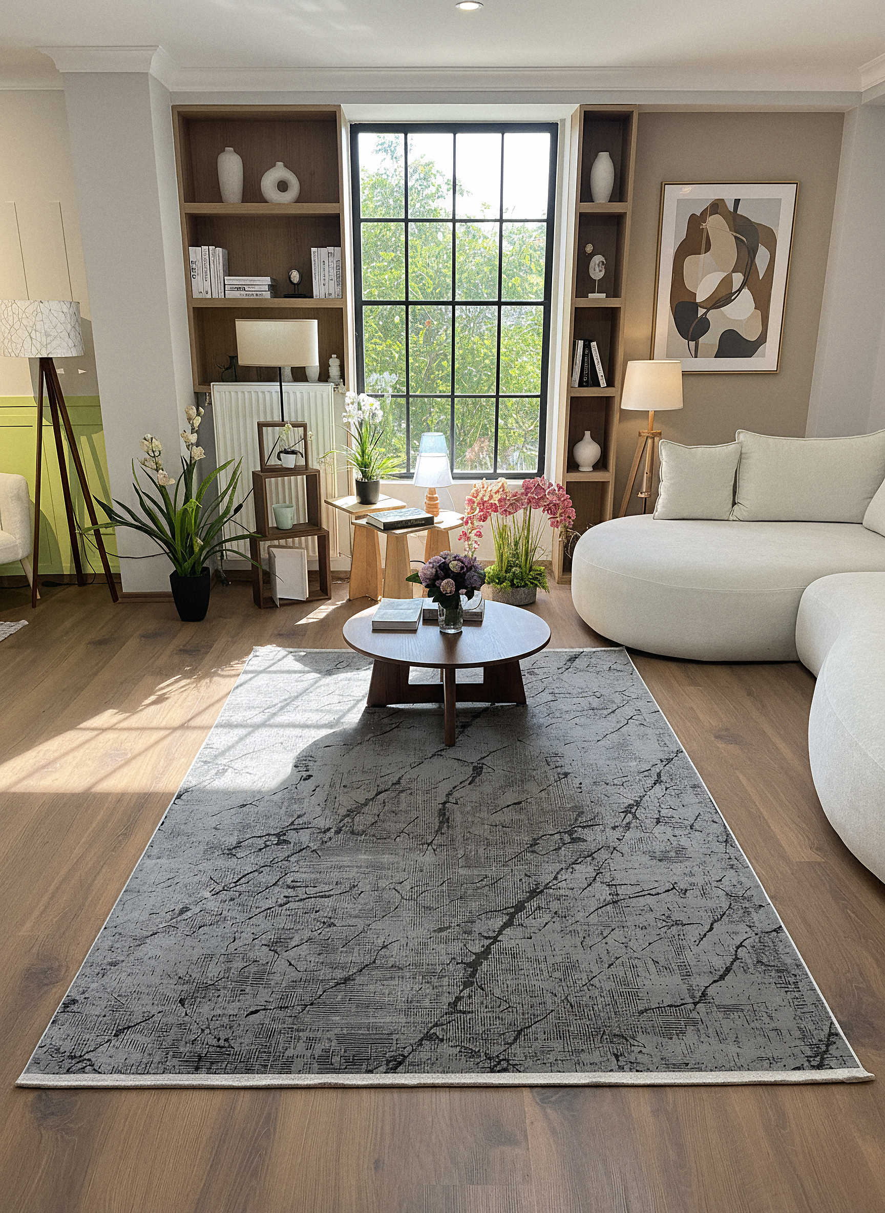 LOTUS C30-GRİ Sentetik Bambu Parlak Saten Salon Koridor Mutfak Halısı-004