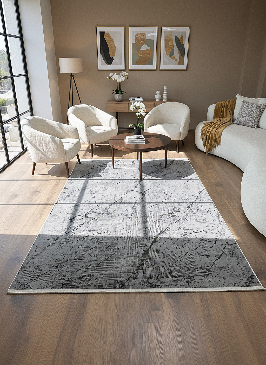 LOTUS C30-GRİ Sentetik Bambu Parlak Saten Salon Koridor Mutfak Halısı-004