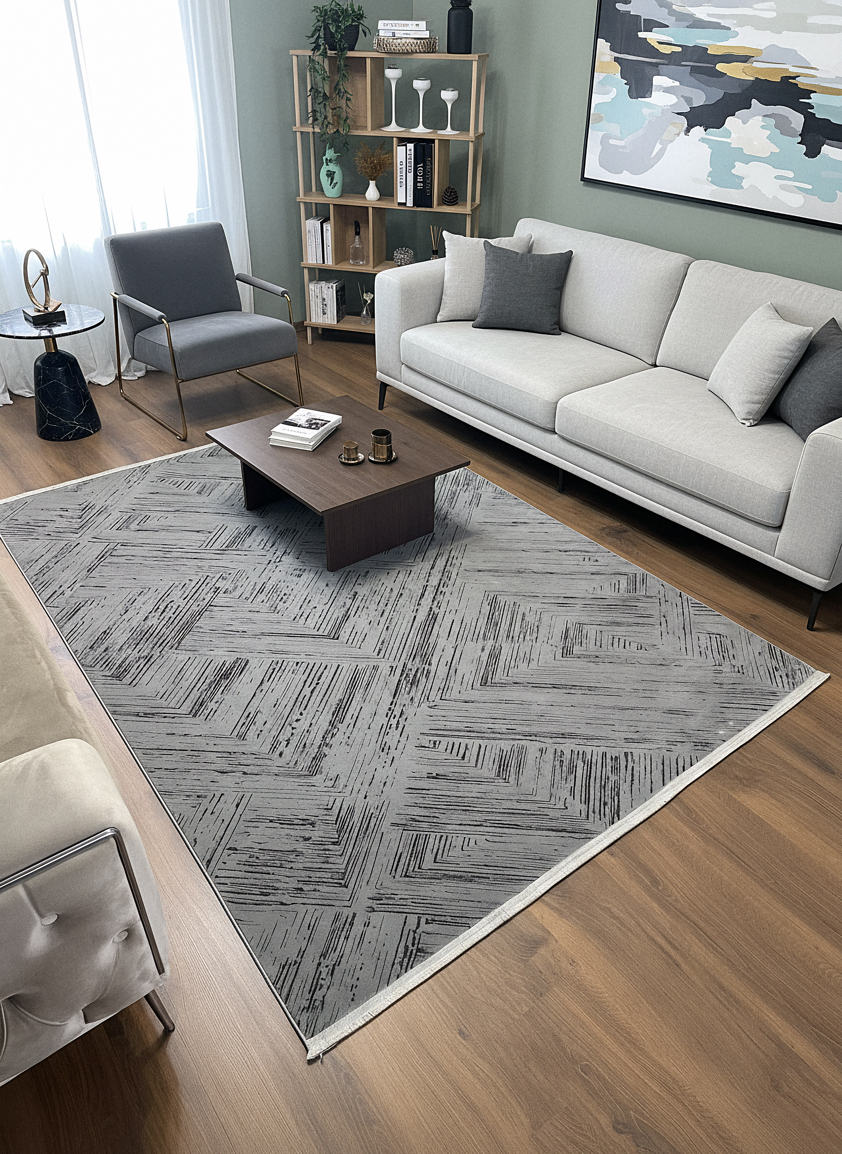 LOTUS C39-GRİ Sentetik Bambu Parlak Saten Salon Koridor Mutfak Halısı