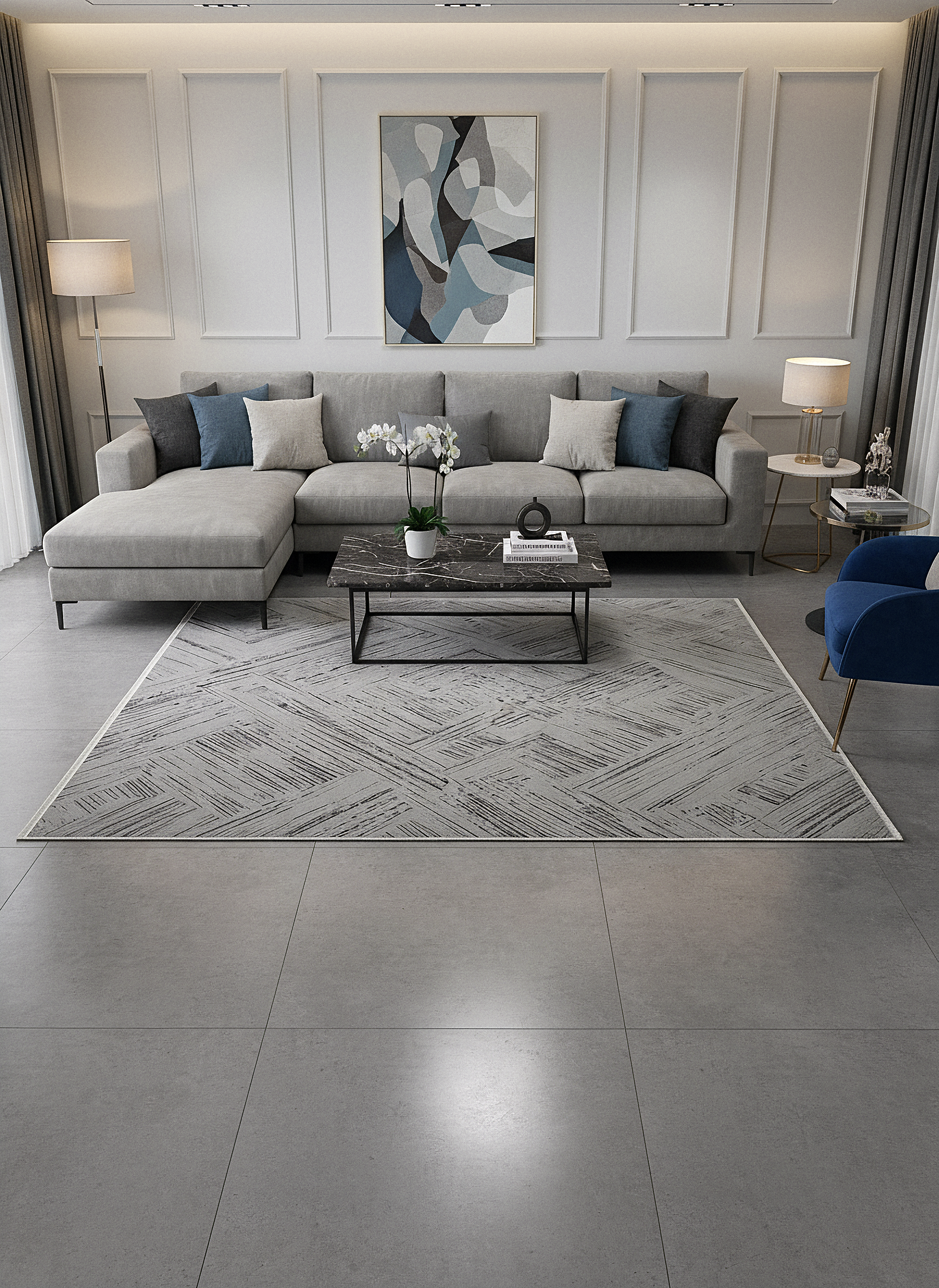 LOTUS C39-GRİ Sentetik Bambu Parlak Saten Salon Koridor Mutfak Halısı