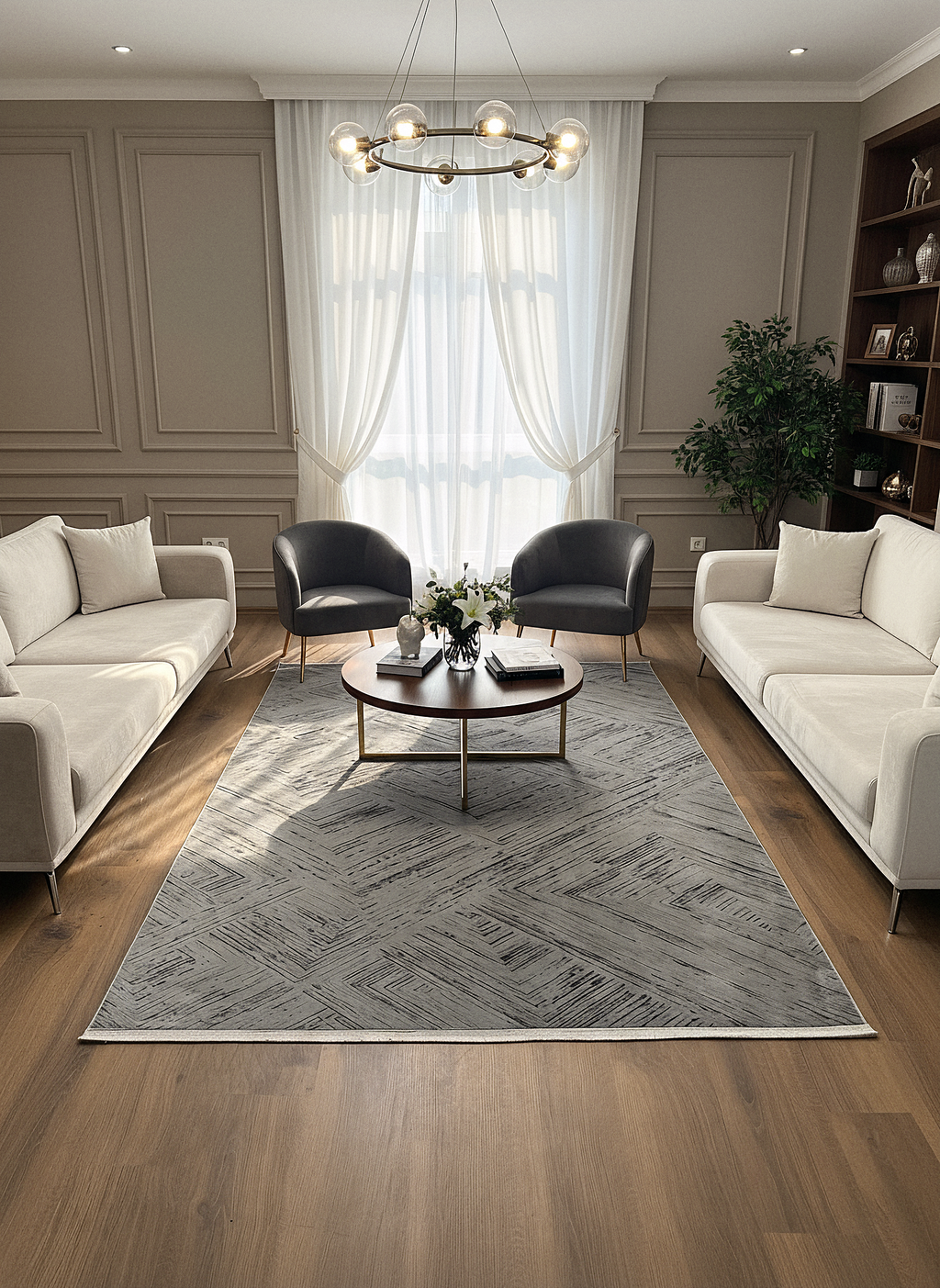 LOTUS C39-GRİ Sentetik Bambu Parlak Saten Salon Koridor Mutfak Halısı