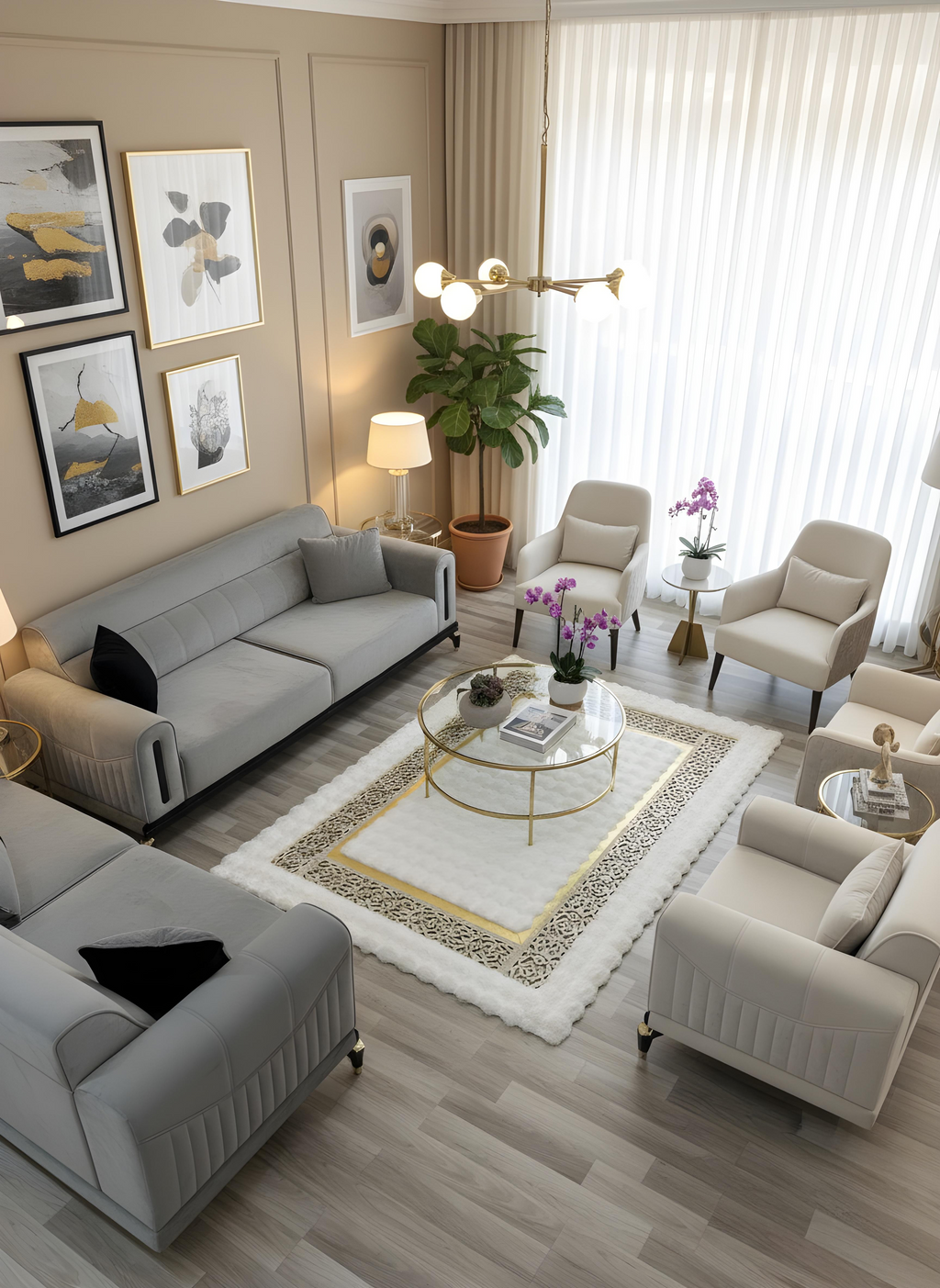 Royal Serisi Masal - El İşçiliği ile Tavşan Post ve Varaklı Deri Dekoratif Halı