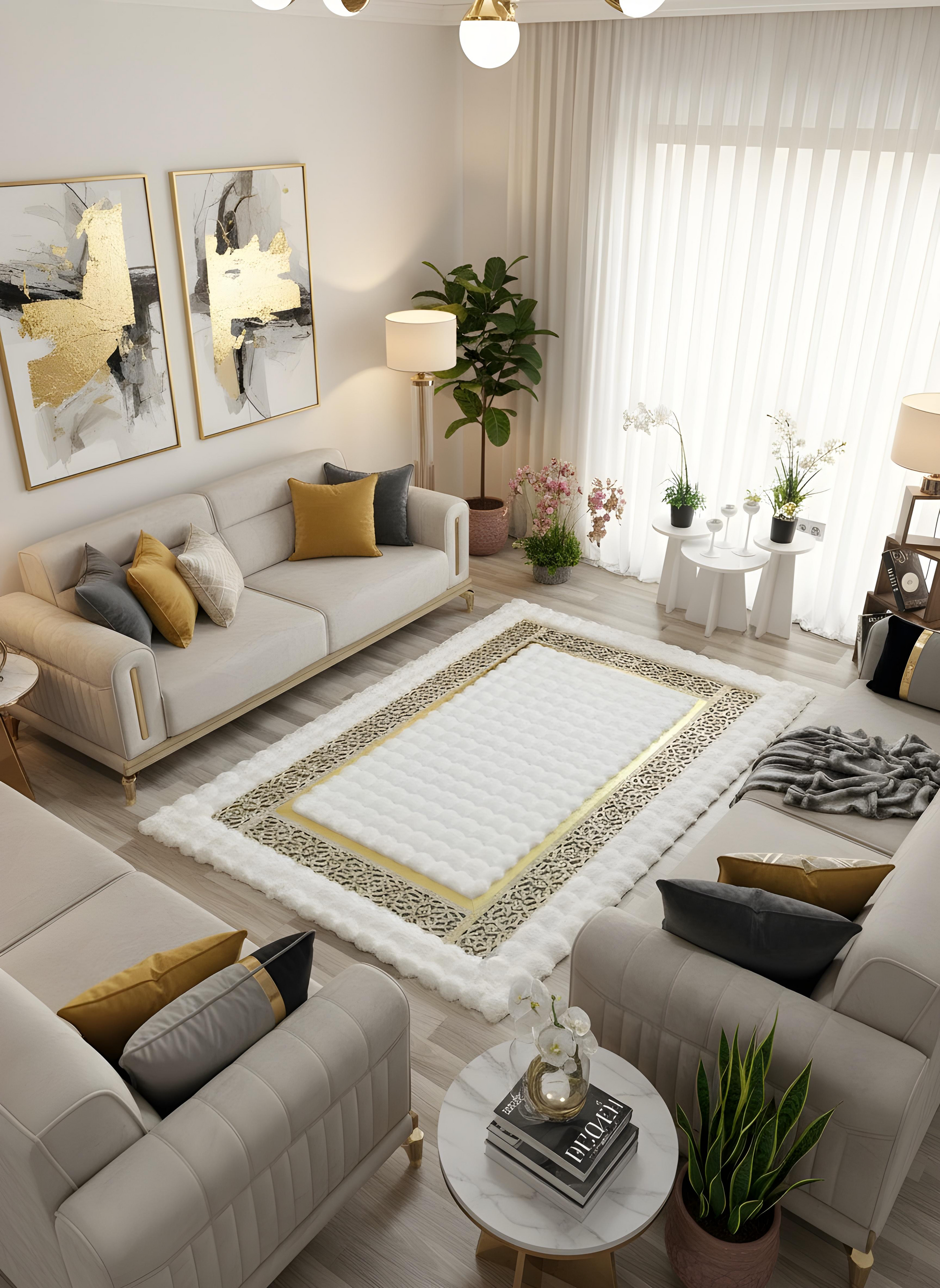 Royal Serisi Masal - El İşçiliği ile Tavşan Post ve Varaklı Deri Dekoratif Halı