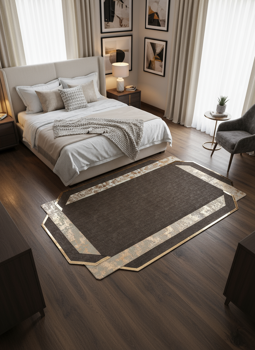 Royal Serisi Mehtap - El İşçiliği ile Üretilmiş Varaklı Deri Dekoratif Halı