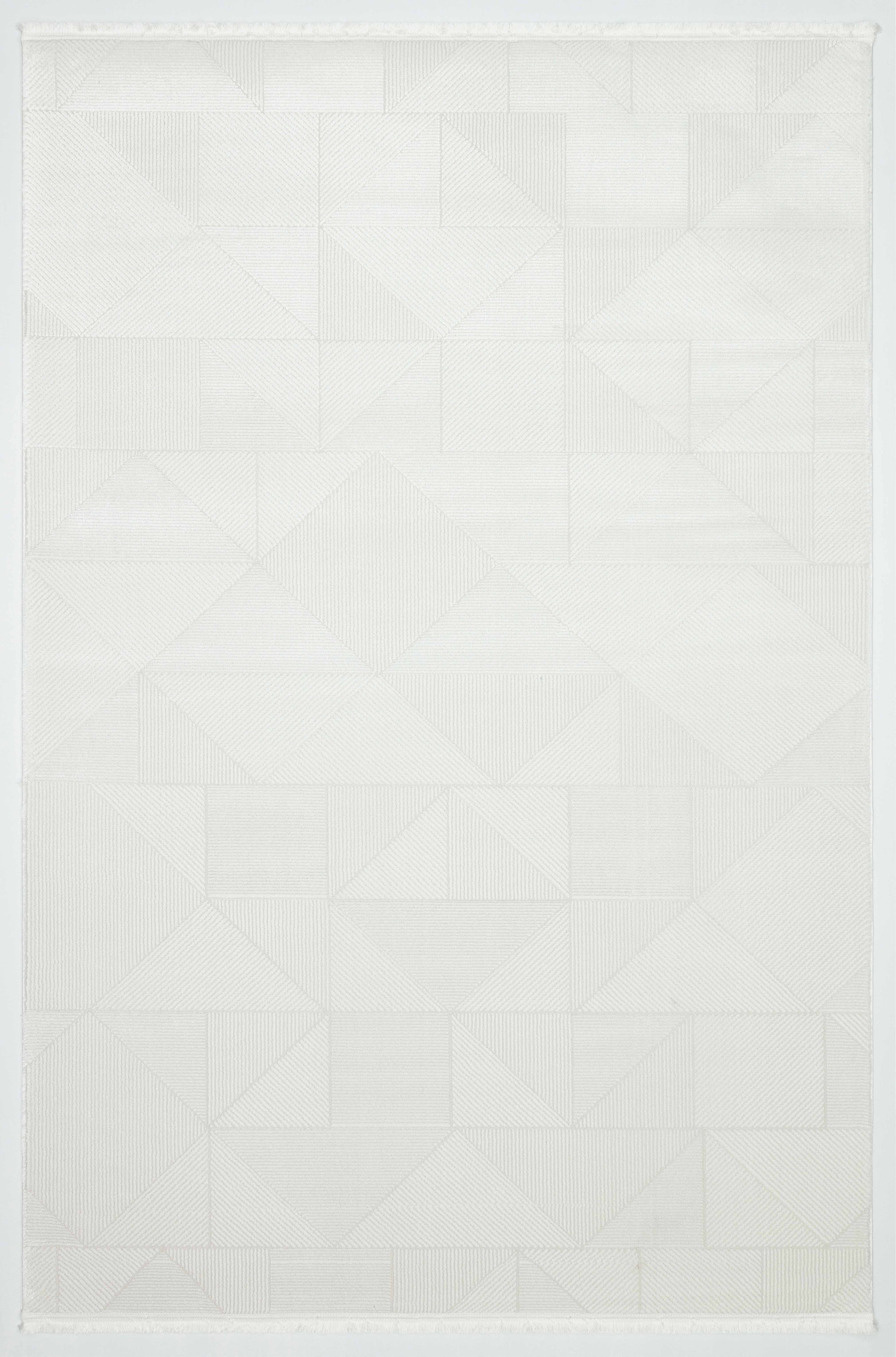 MİLANO E30-BEYAZ Modern Geometrik Desenli Yumuşak Salon Koridor Mutfak Makine Dokuma Halısı