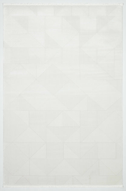 MİLANO E30-BEYAZ Modern Geometrik Desenli Yumuşak Salon Koridor Mutfak Makine Dokuma Halısı