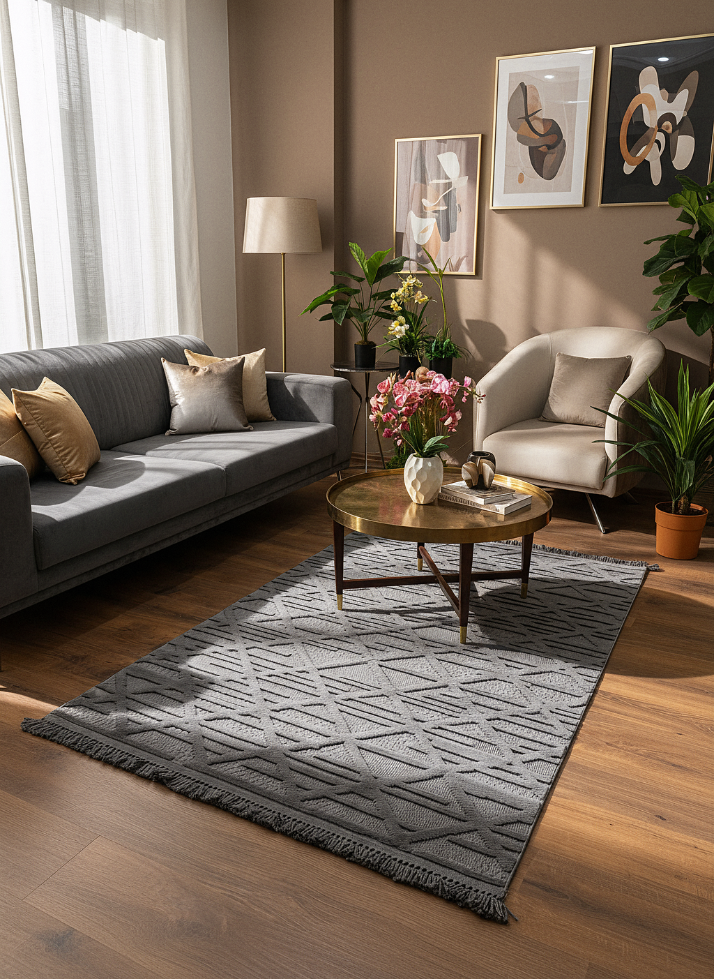 MİLAS C10-ANTRASİT Kabartmalı Modern Geometrik Desenli Salon Koridor Mutfak Halısı