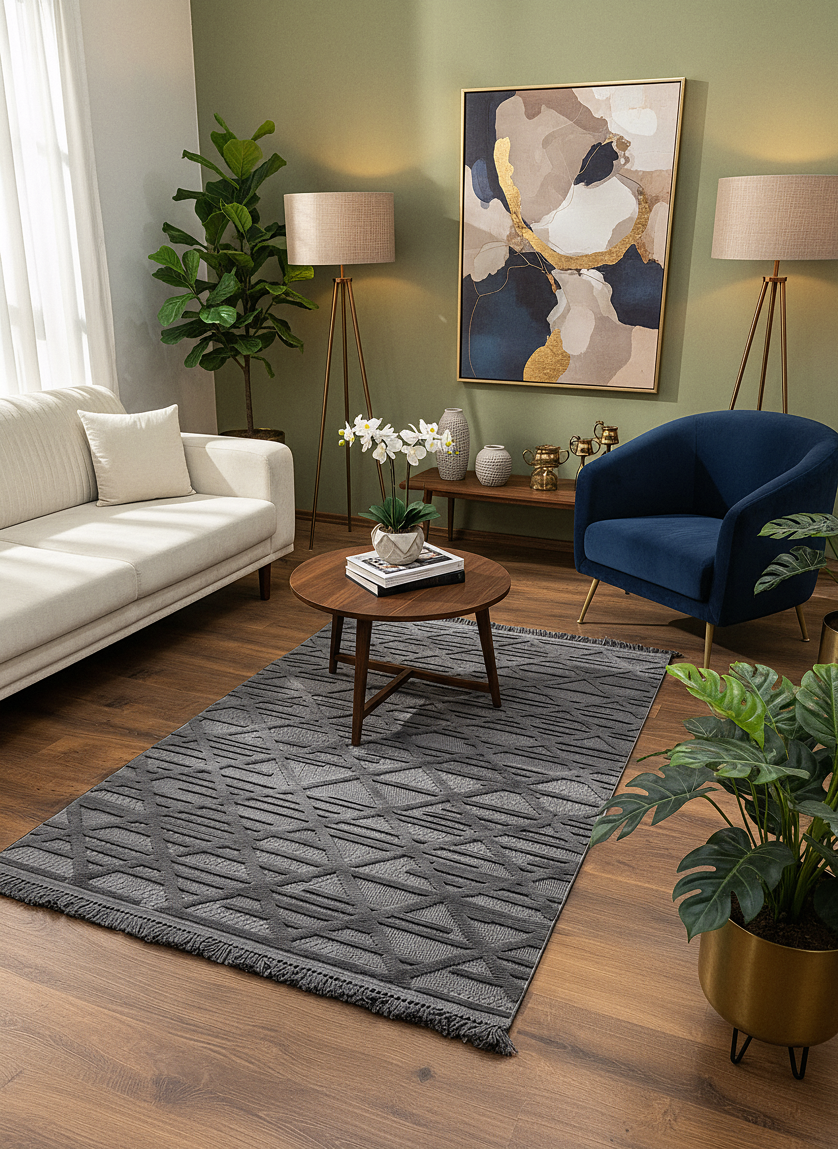 MİLAS C10-ANTRASİT Kabartmalı Modern Geometrik Desenli Salon Koridor Mutfak Halısı