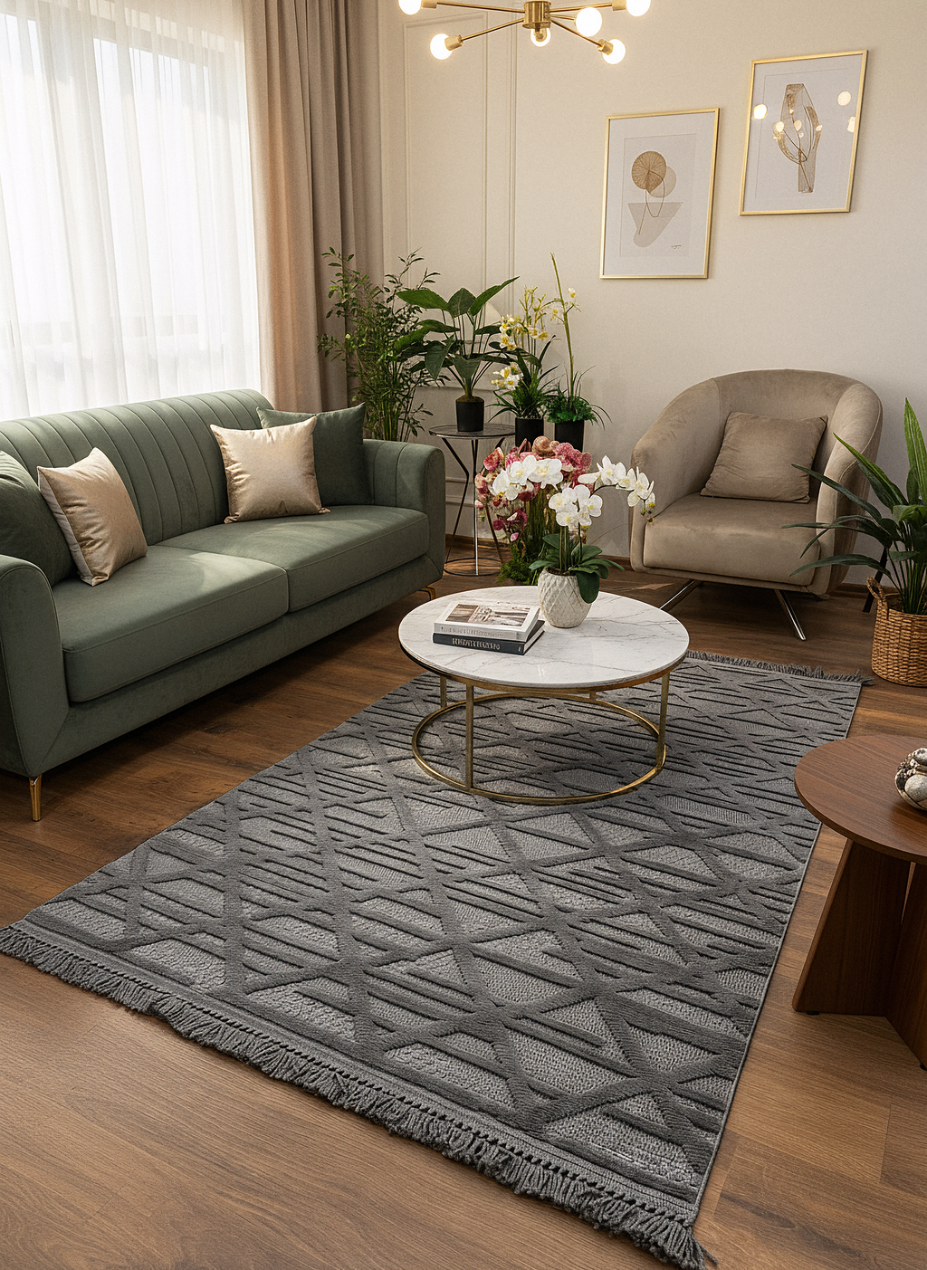 MİLAS C10-ANTRASİT Kabartmalı Modern Geometrik Desenli Salon Koridor Mutfak Halısı