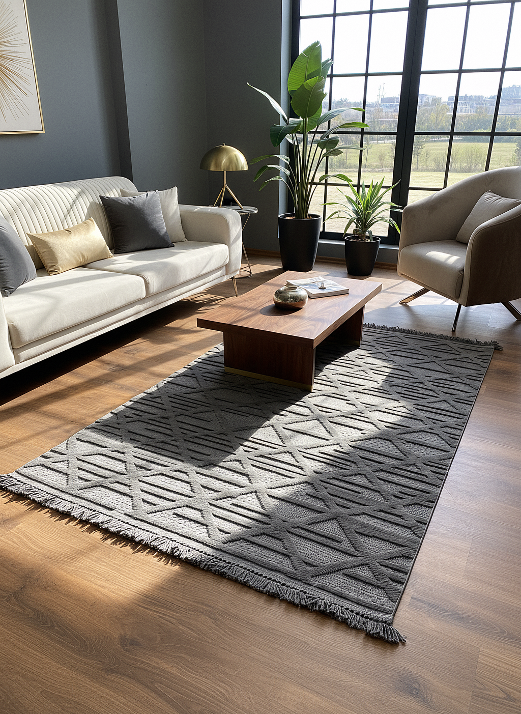 MİLAS C10-ANTRASİT Kabartmalı Modern Geometrik Desenli Salon Koridor Mutfak Halısı