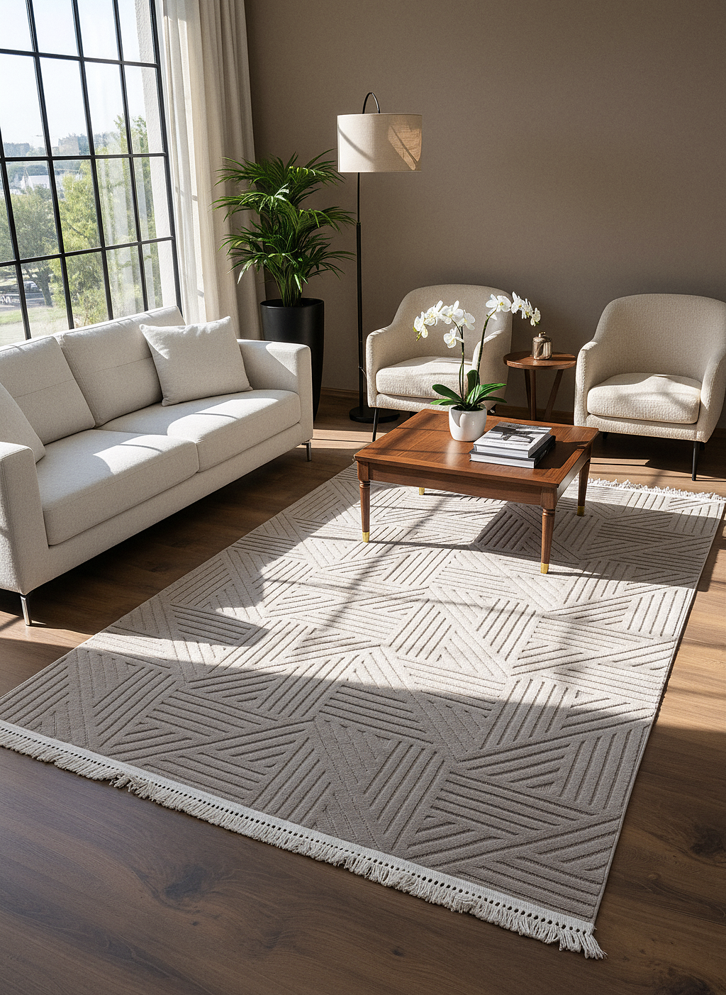 MİLAS C11-VİZON Kabartmalı Modern Geometrik Desenli Salon Koridor Mutfak Halısı