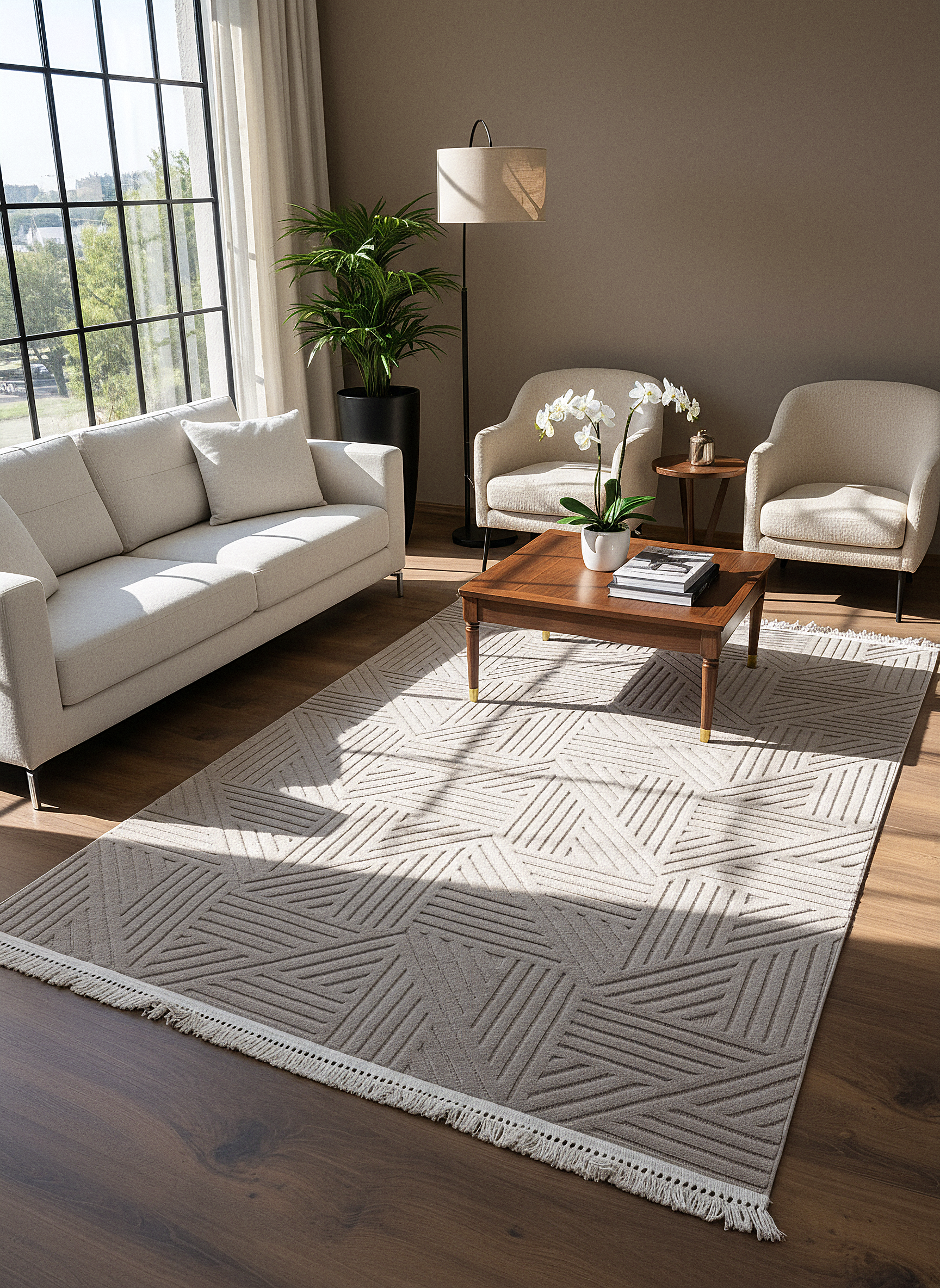 MİLAS C11-VİZON Kabartmalı Modern Geometrik Desenli Salon Koridor Mutfak Halısı